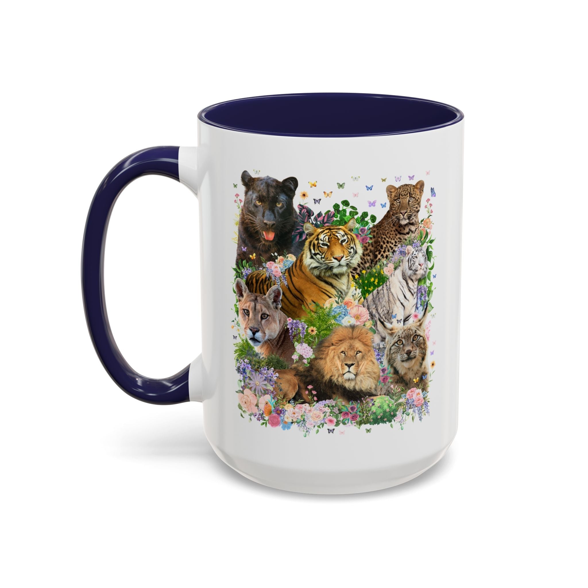 Floral Big Cat Collage Coffee Mug with Butterflies - Opal and June