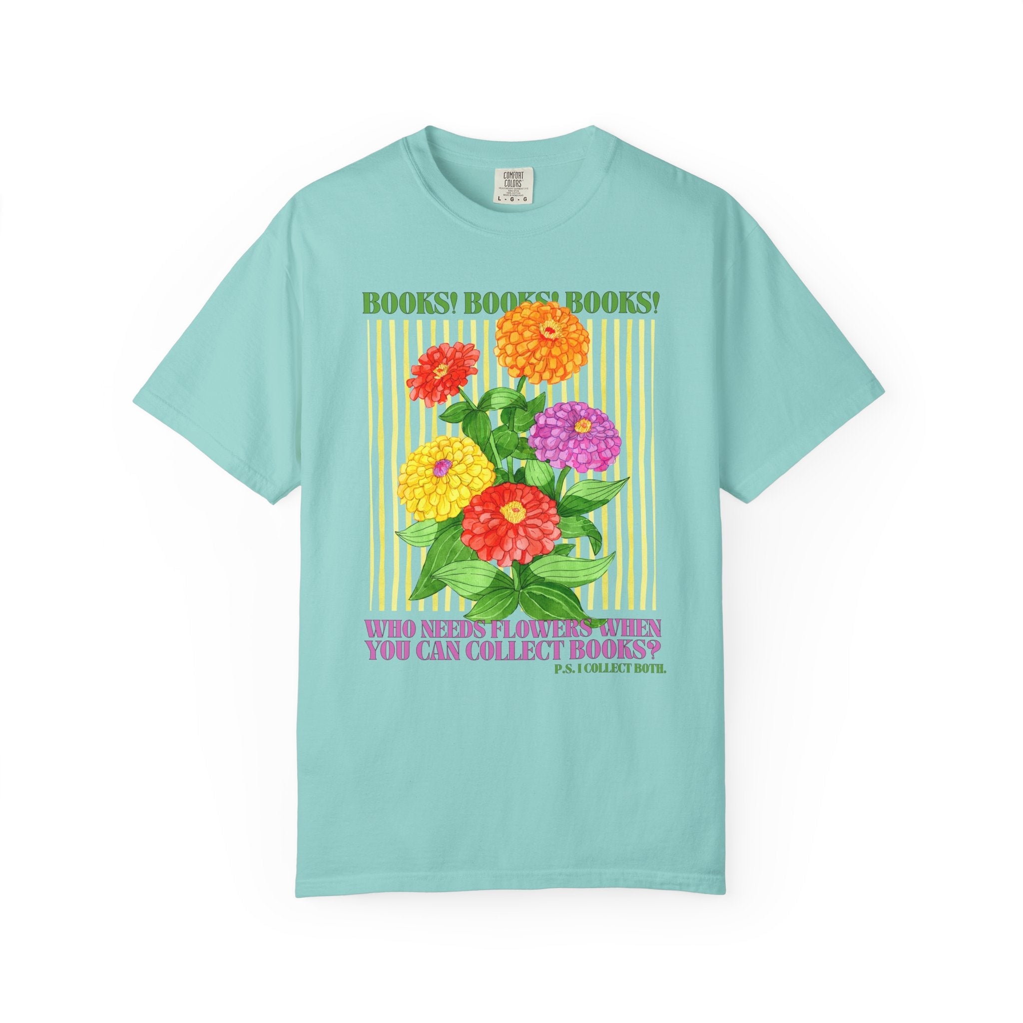 Floral Book Lover Tee Shirt for Reader Who Loves Reading and Cut Flowers, Gift for Mom Who Loves Books, Boho Romance Reader Tee with Zinnias - Opal and June
