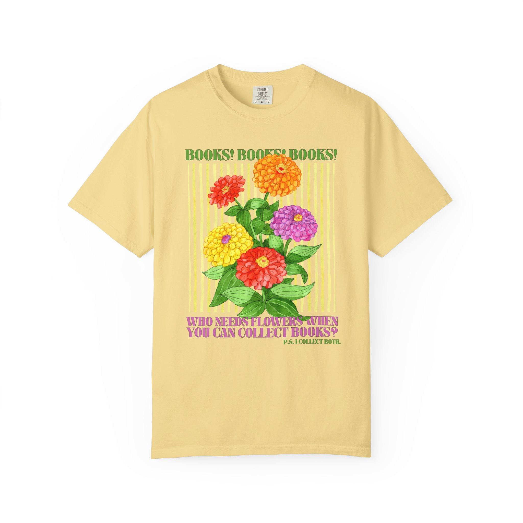 Floral Book Lover Tee Shirt for Reader Who Loves Reading and Cut Flowers, Gift for Mom Who Loves Books, Boho Romance Reader Tee with Zinnias - Opal and June