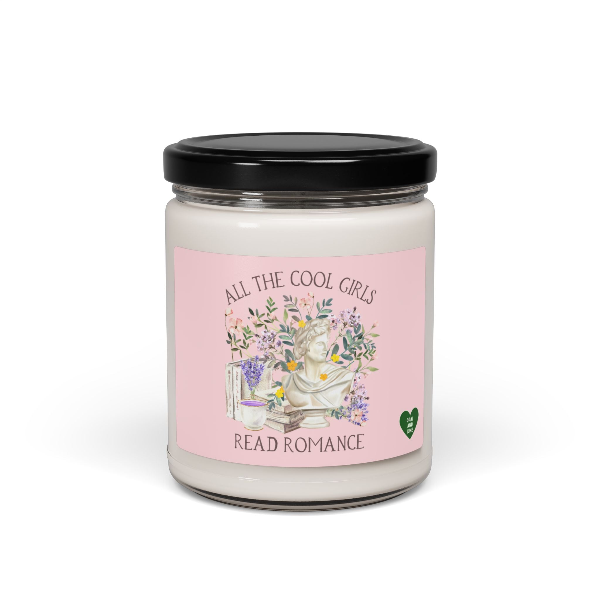 Floral Bookish Candle with Cottagecore Flowers: Cool Girls Read Romance, Floral Aesthetic Botanical Candle, Romance Reader, Librarian Gift - Opal and June