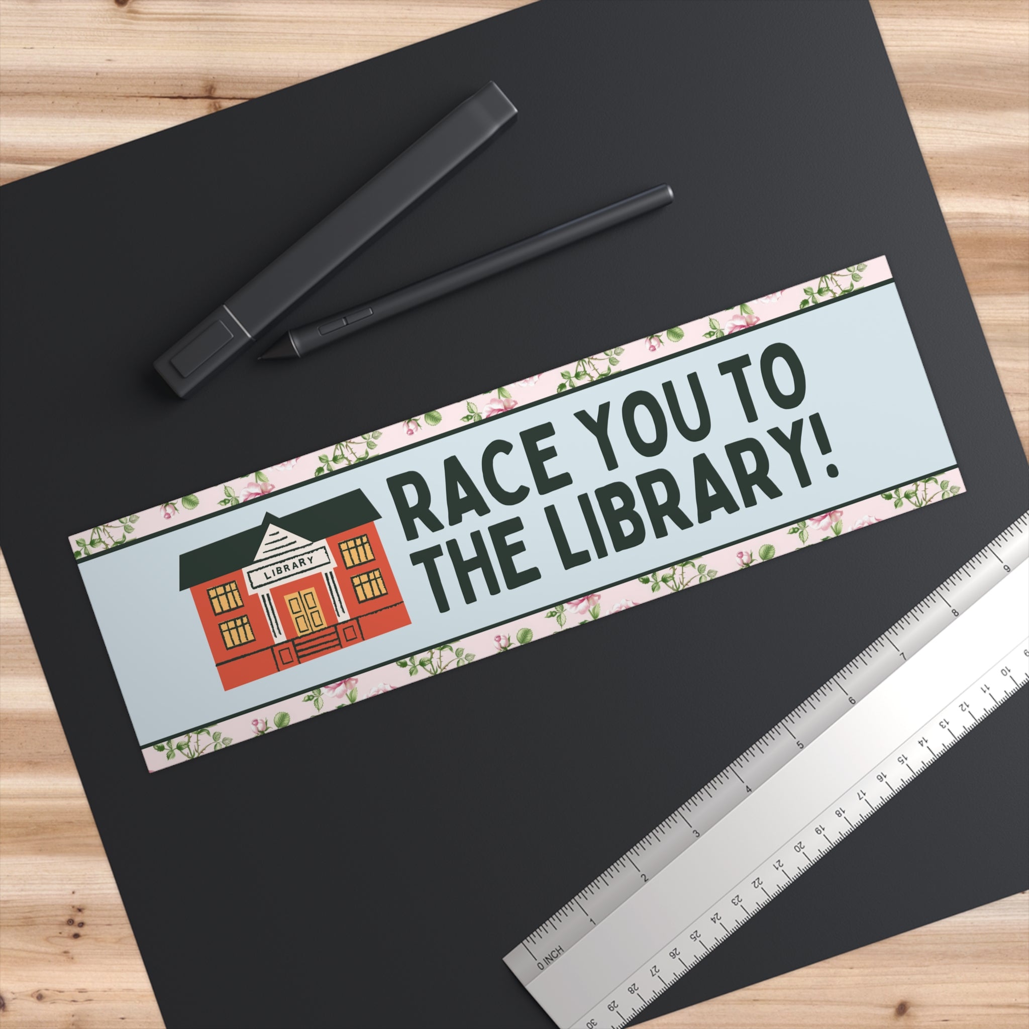 Floral Bookish Library Sticker: Race You to the Library! Funny Saying Book Lover Sticker with Flowers, Cute School Librarian Bookworm Gift - Opal and June
