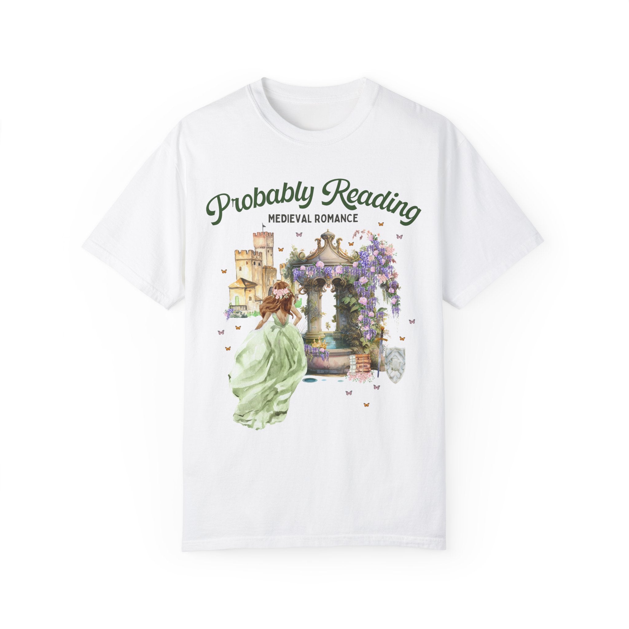 Floral Bookish Shirt for Historical Fiction Romance Reader: Probably Reading Medieval Romance | T for Librarian or Historical Romance Reader - Opal and June