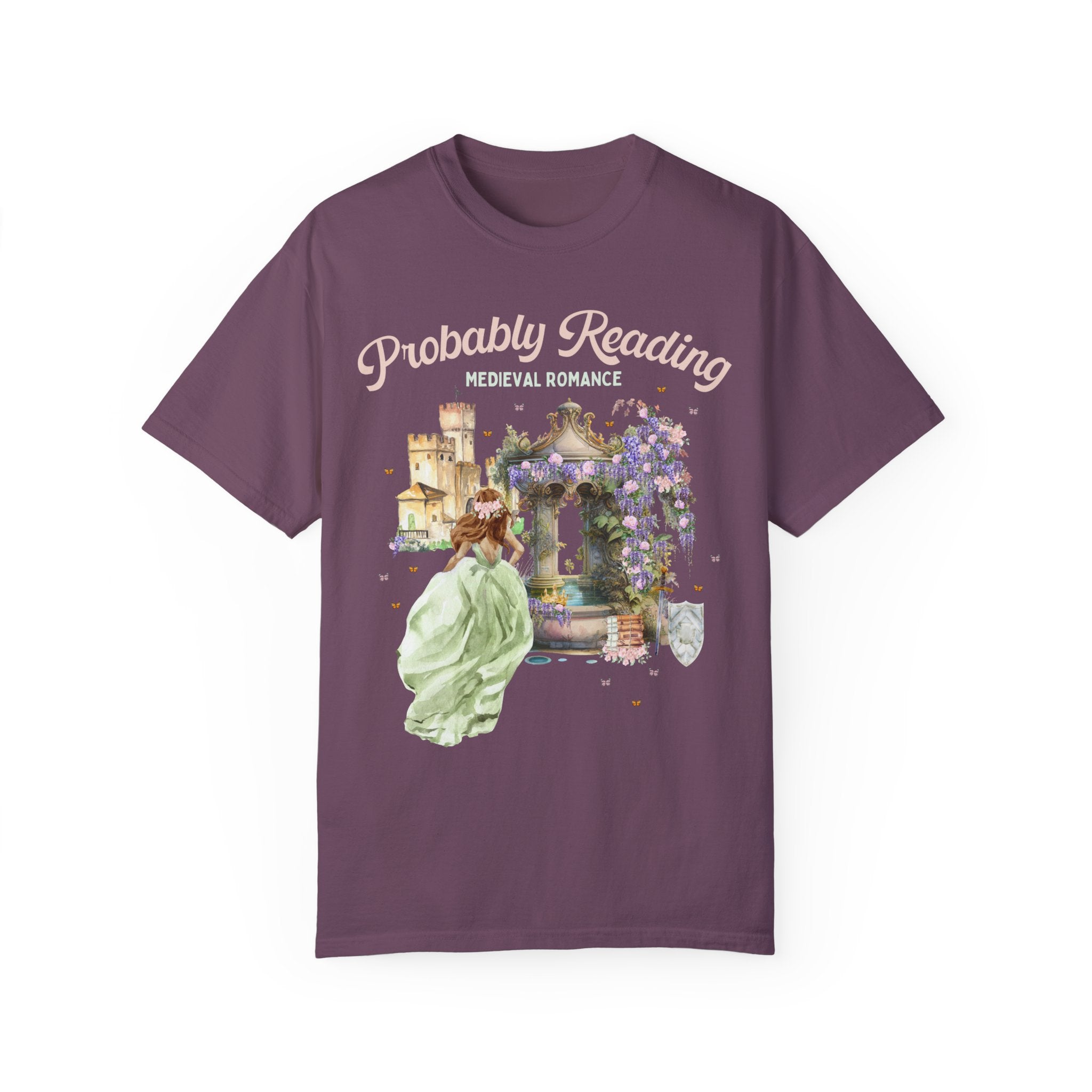 Floral Bookish Shirt for Historical Fiction Romance Reader: Probably Reading Medieval Romance | T for Librarian or Historical Romance Reader - Opal and June