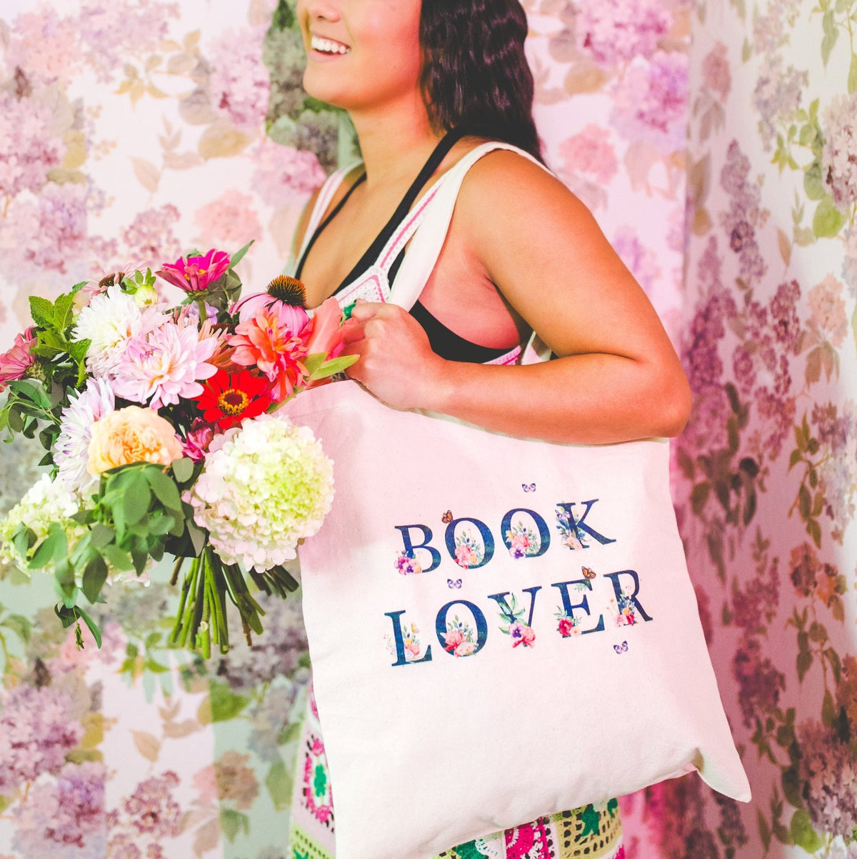 Floral Bookish Tote Bag for Reader: Book Lover - Opal and June