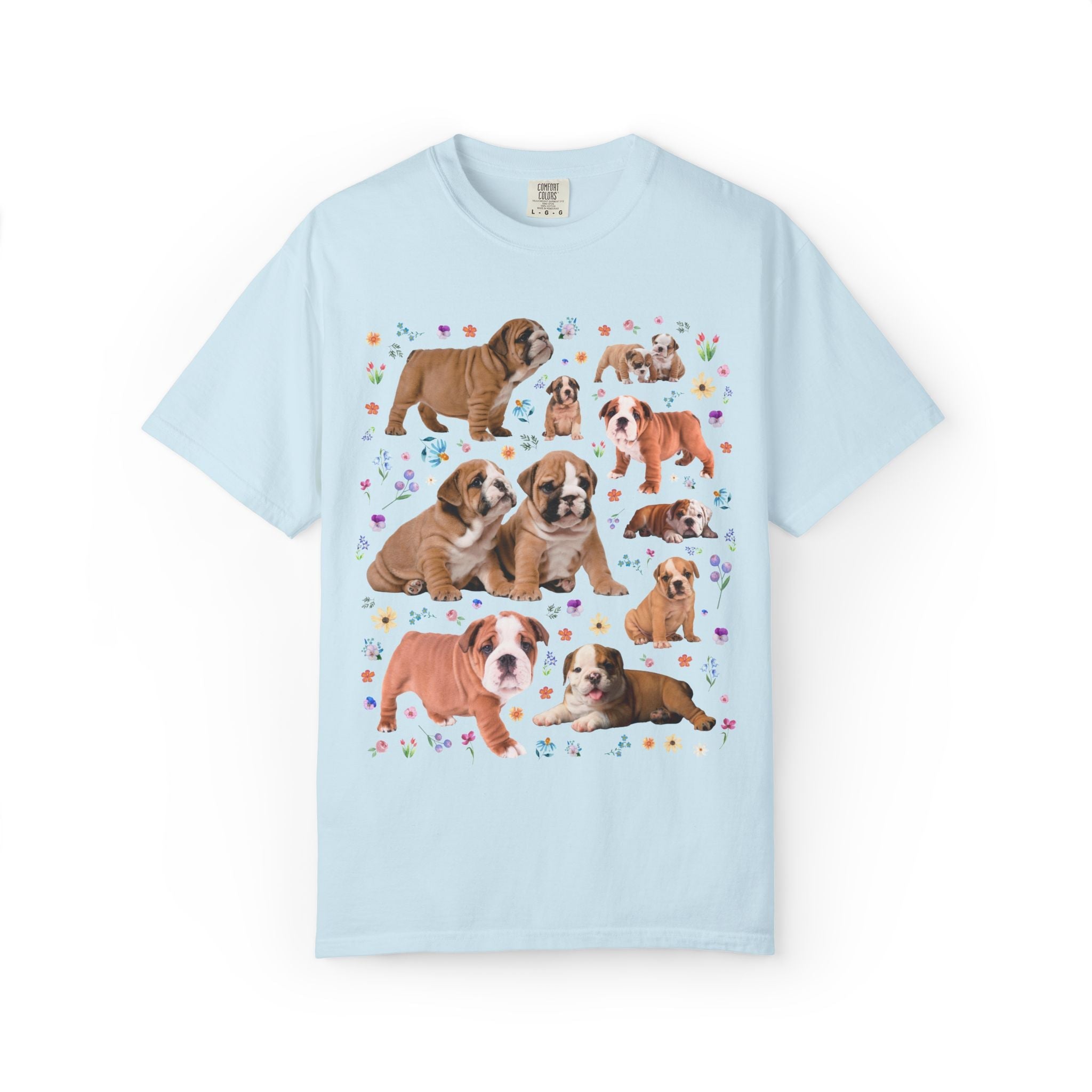Floral Bulldog Puppy Tee Shirt for Animal Lover or High School Student with Bulldog Mascot, Cute Floral Cottagecore Dreamcore Tee, 90s Vibe - Opal and June