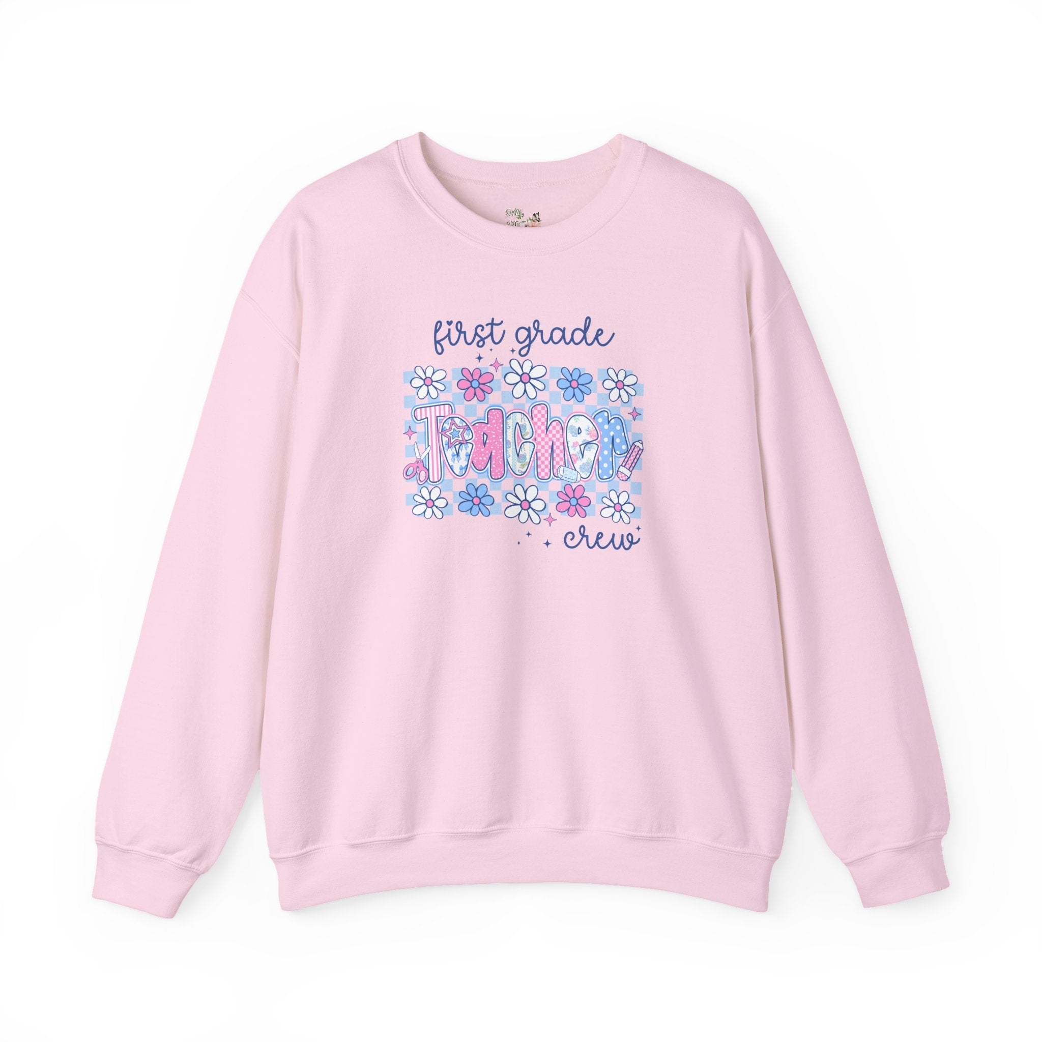 Floral First Grade Crew Matching Teacher Sweatshirt, Back To School First Grade Team Shirt, First Day of School or Meet the Teacher Night - Opal and June