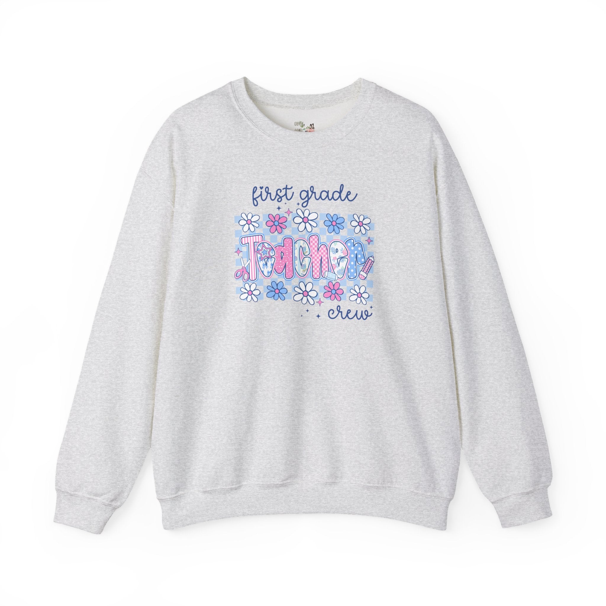 Floral First Grade Crew Matching Teacher Sweatshirt, Back To School First Grade Team Shirt, First Day of School or Meet the Teacher Night - Opal and June