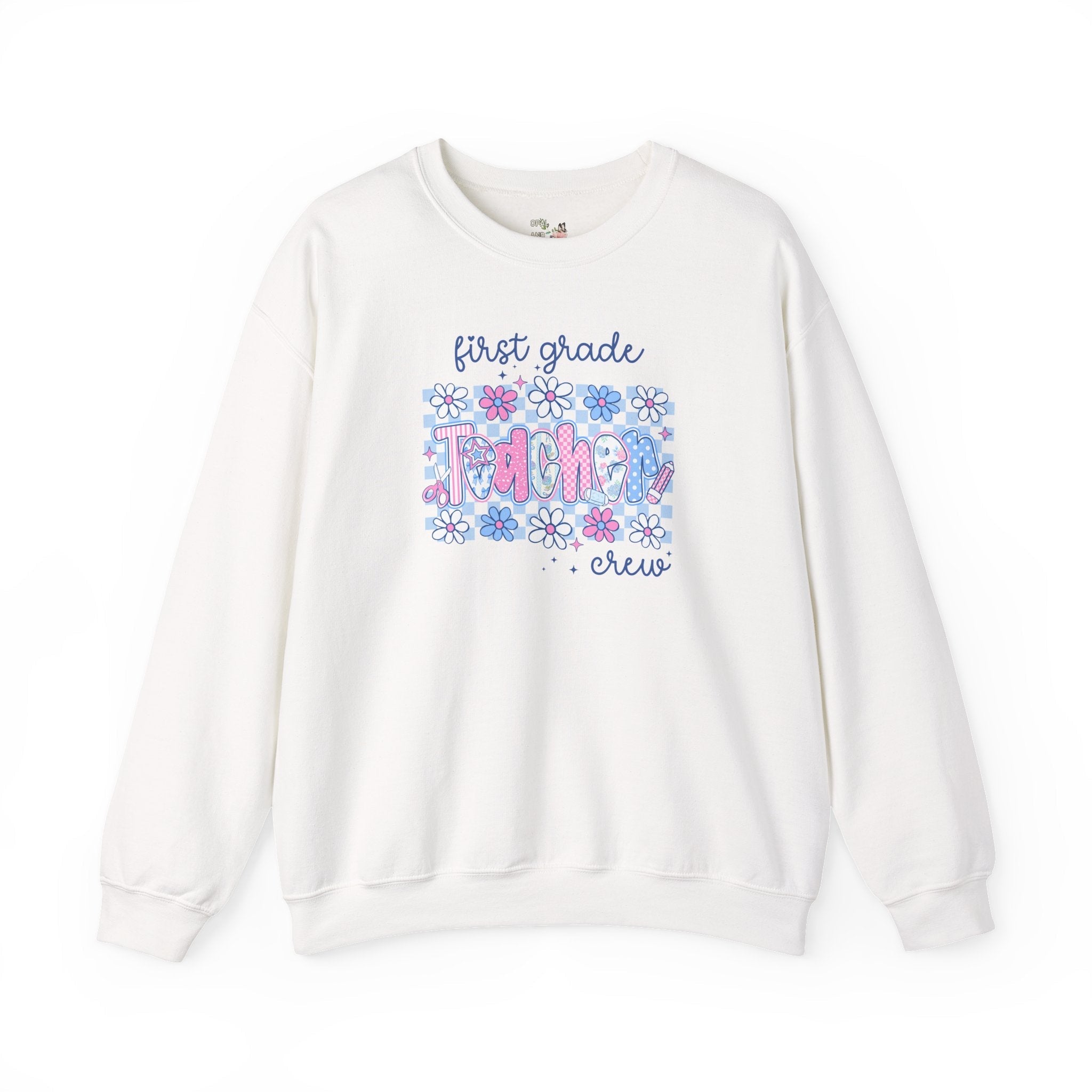 Floral First Grade Crew Matching Teacher Sweatshirt, Back To School First Grade Team Shirt, First Day of School or Meet the Teacher Night - Opal and June