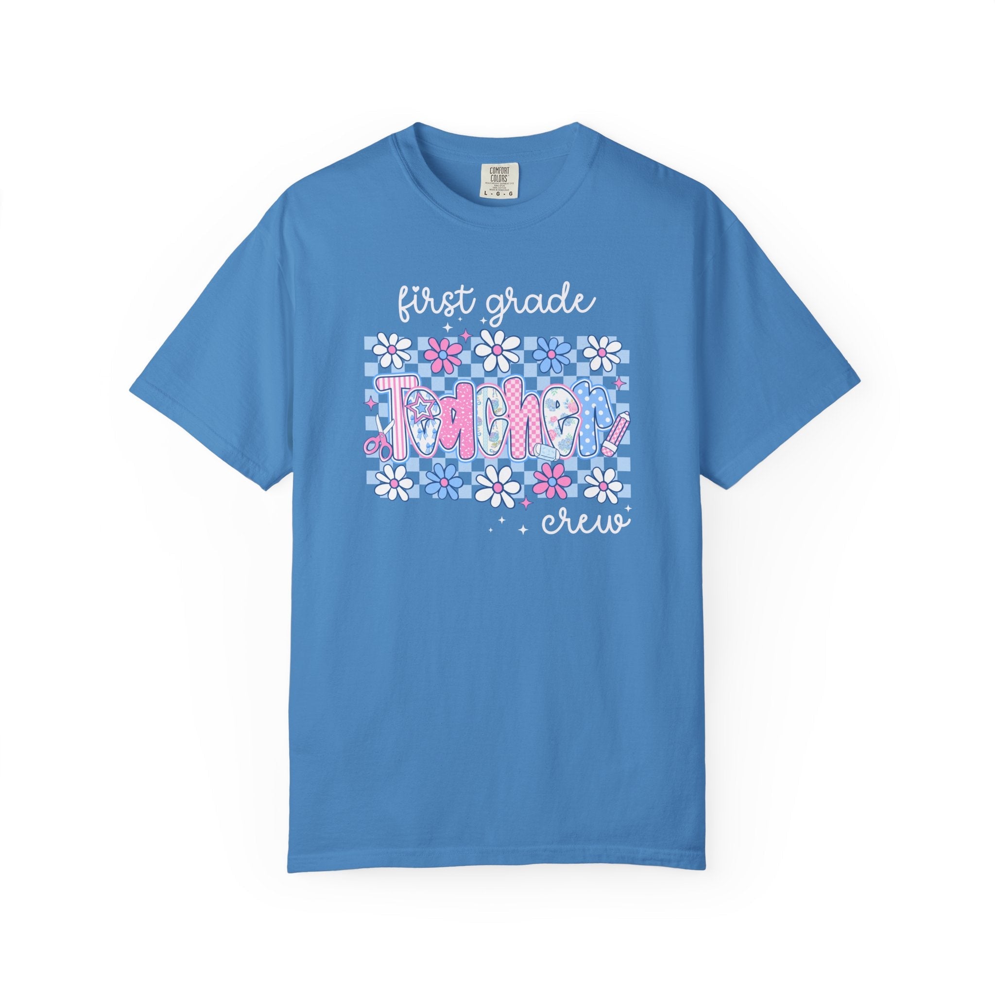 Floral First Grade Crew Matching Teacher Tee Shirt, Back To School First Grade Team T-Shirt, First Day of School or Meet the Teacher Night - Opal and June