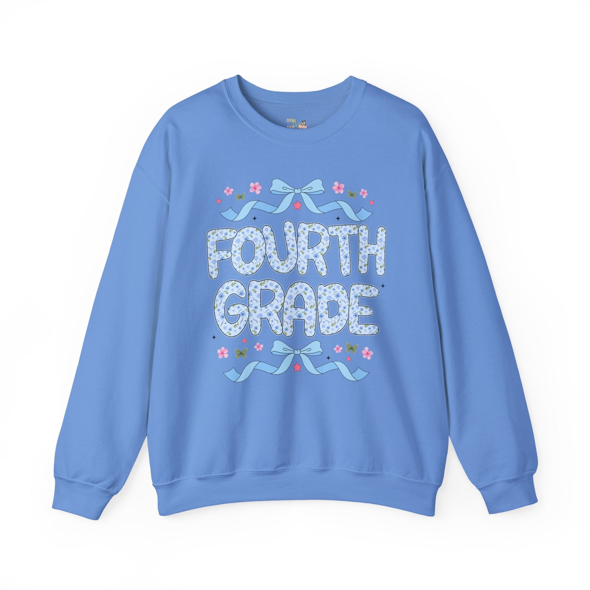 Floral Fourth Grade Teacher Sweatshirt, Matching Teacher Team Sweatshirt with Bow and Flowers, Cute Dreamcore 90s Aesthetic Back to School - Opal and June