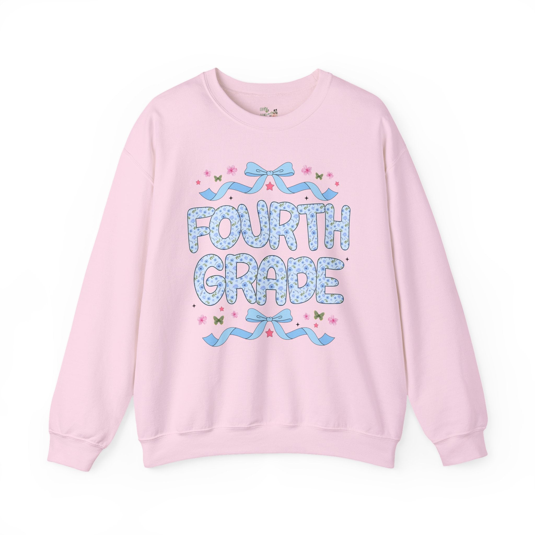 Floral Fourth Grade Teacher Sweatshirt, Matching Teacher Team Sweatshirt with Bow and Flowers, Cute Dreamcore 90s Aesthetic Back to School - Opal and June