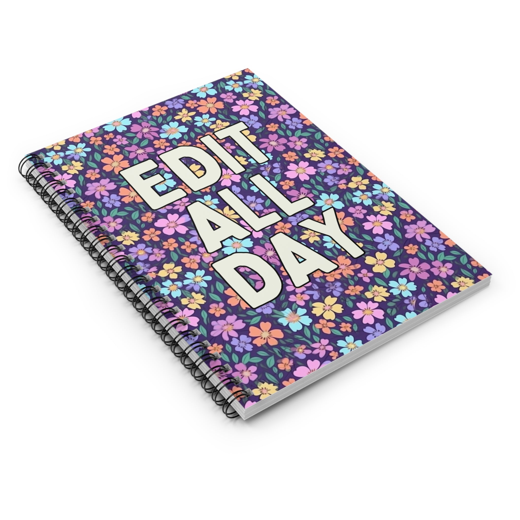 Floral Gift for Editor or Wedding Photographer: Edit All Day Spiral Notebook - Opal and June