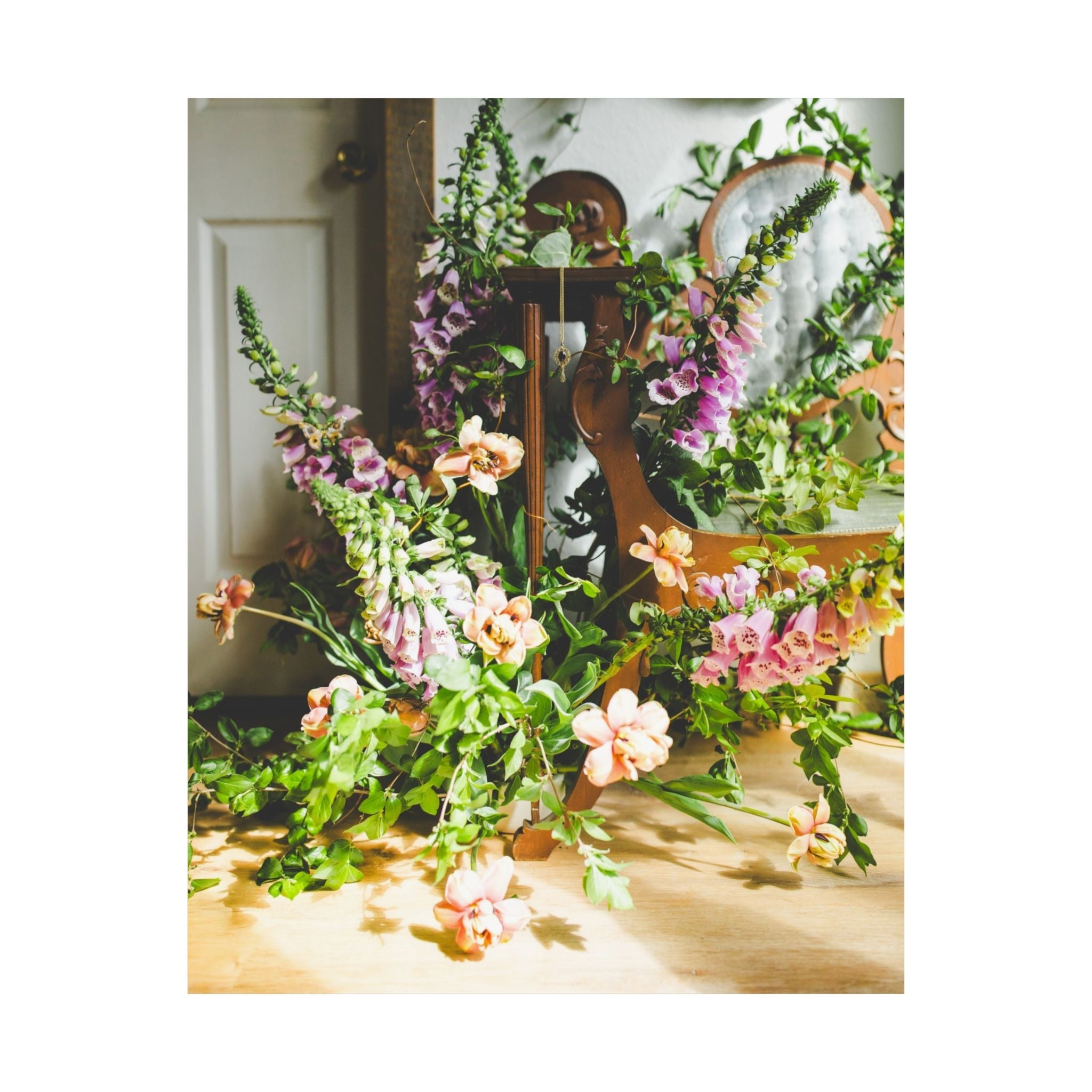 Floral Goblincore Print of Foxglove and Tulip Wildflower Arrangement: Poster of Original Photograph with Vintage Aesthetic and Jewel Tones - Opal and June