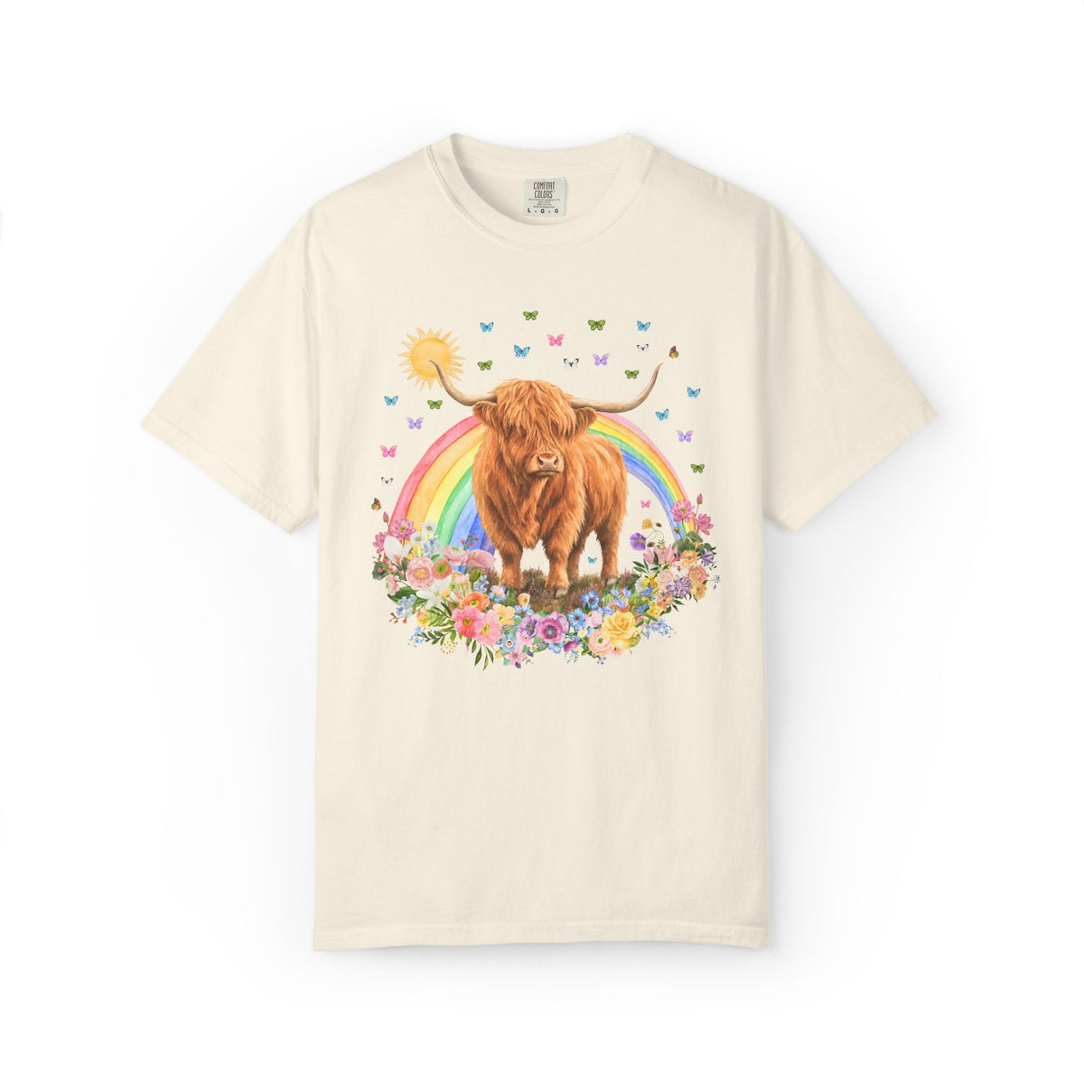 Floral Highland Cow Rainbow T-Shirt - Opal and June