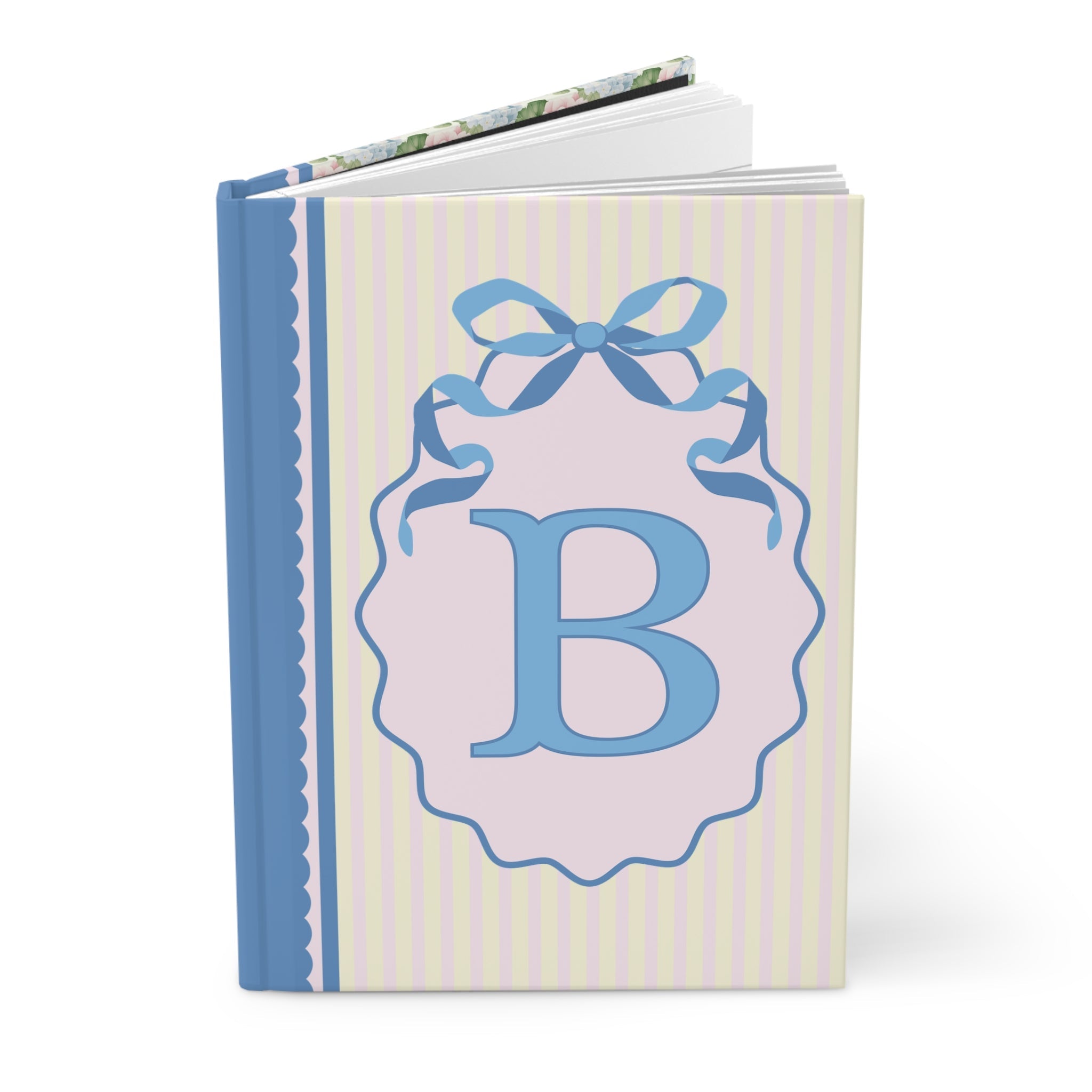 Floral Initial Notebook with Butterflies and Ribbon, Pastel Striped Hardcover Notebook with Flowers: B - Opal and June