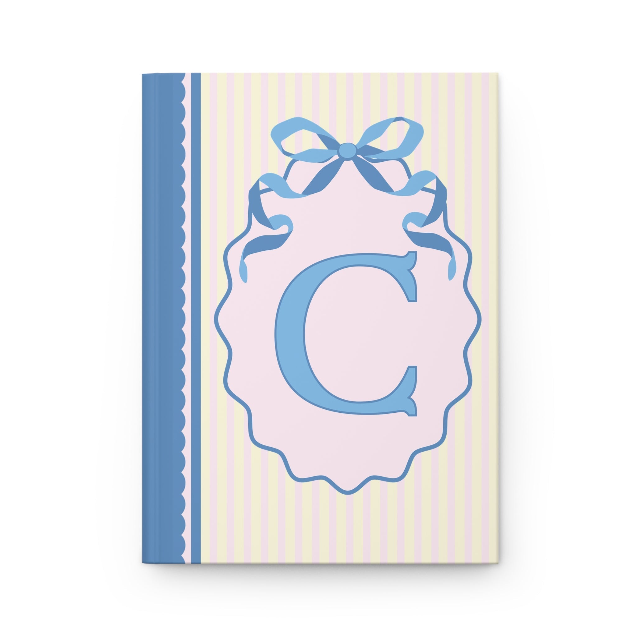 Floral Initial Notebook with Butterflies and Ribbon, Pastel Striped Hardcover Notebook with Flowers: C - Opal and June