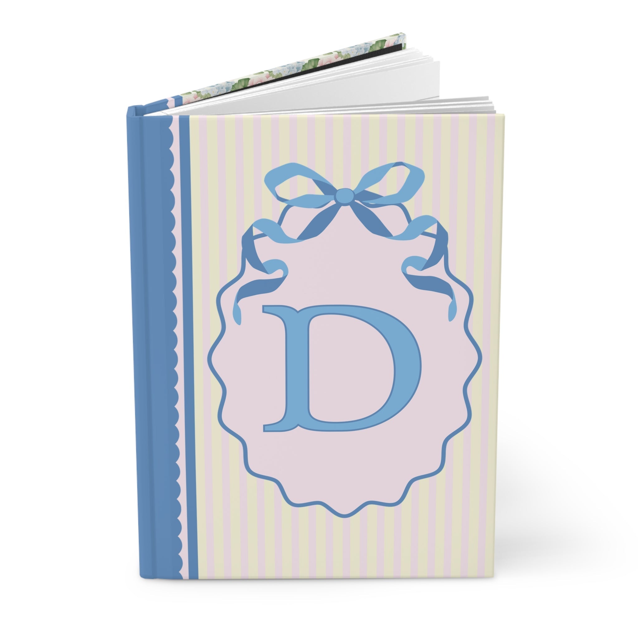 Floral Initial Notebook with Butterflies and Ribbon, Pastel Striped Hardcover Notebook with Flowers: D - Opal and June