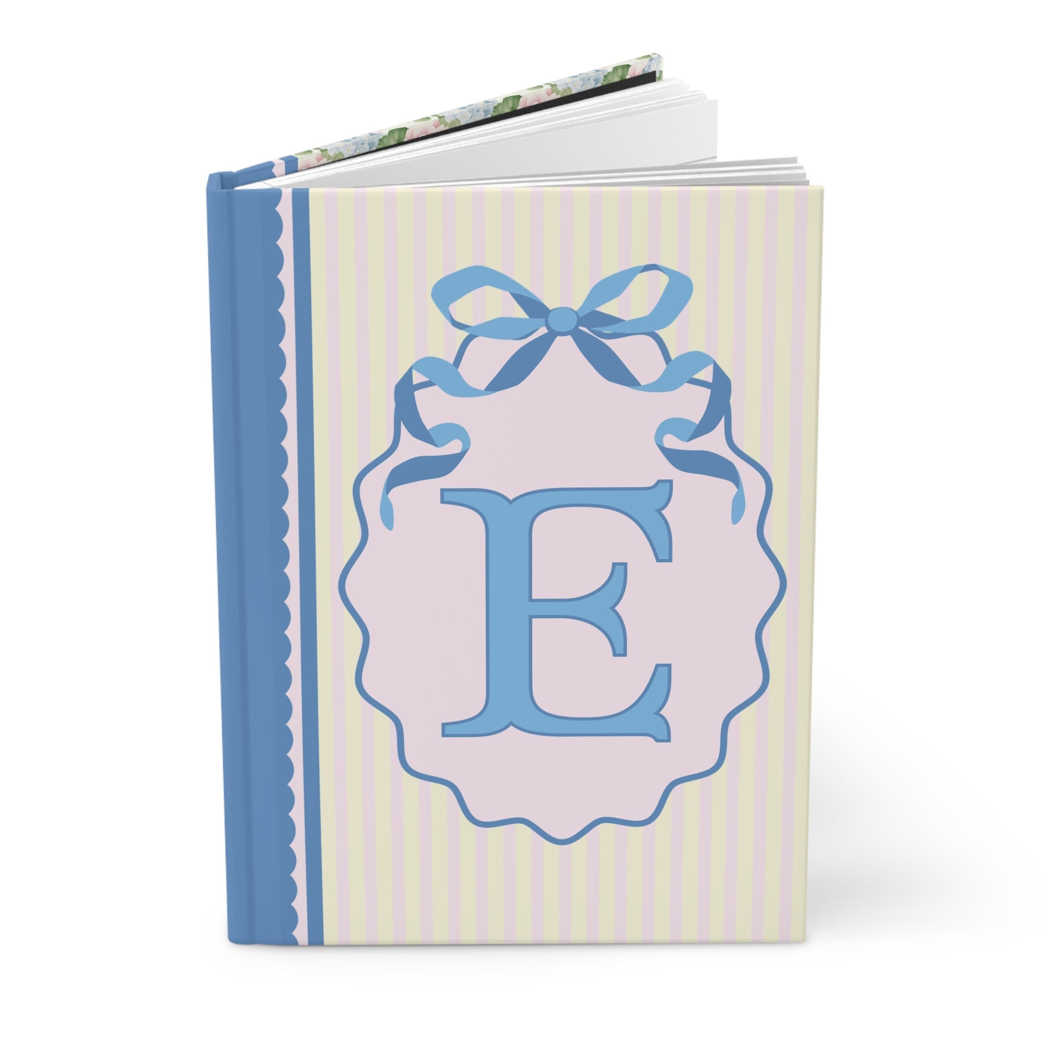 Floral Initial Notebook with Butterflies and Ribbon, Pastel Striped Hardcover Notebook with Flowers: E - Opal and June