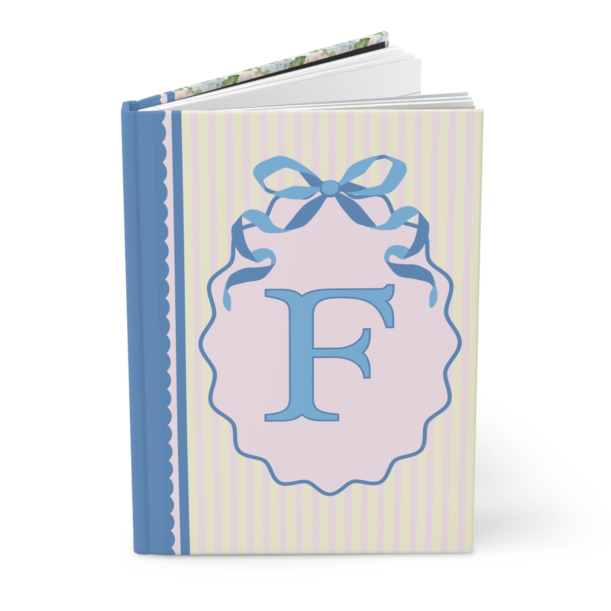 Floral Initial Notebook with Butterflies and Ribbon, Pastel Striped Hardcover Notebook with Flowers: F - Opal and June