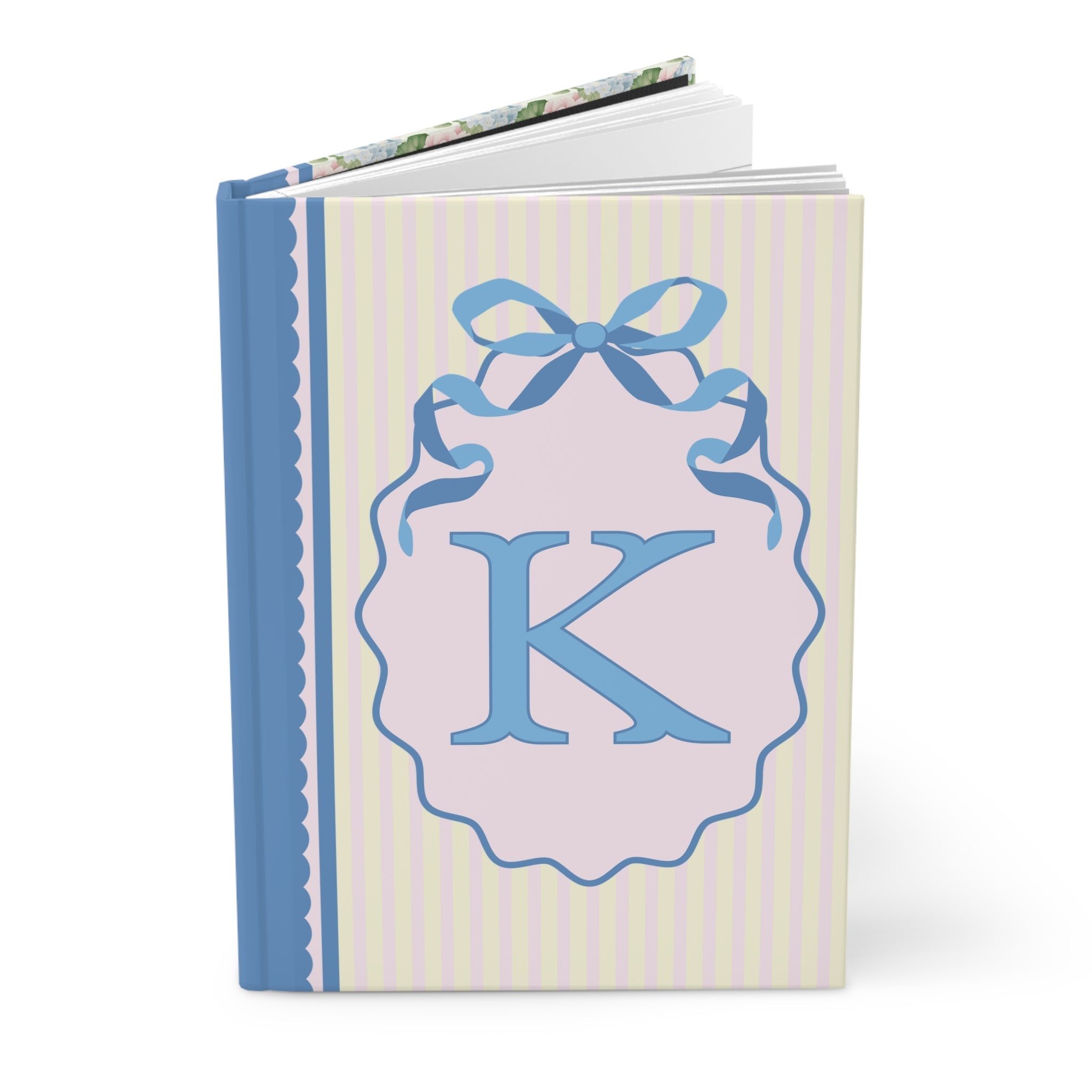Floral Initial Notebook with Butterflies and Ribbon, Pastel Striped Hardcover Notebook with Flowers: K - Opal and June