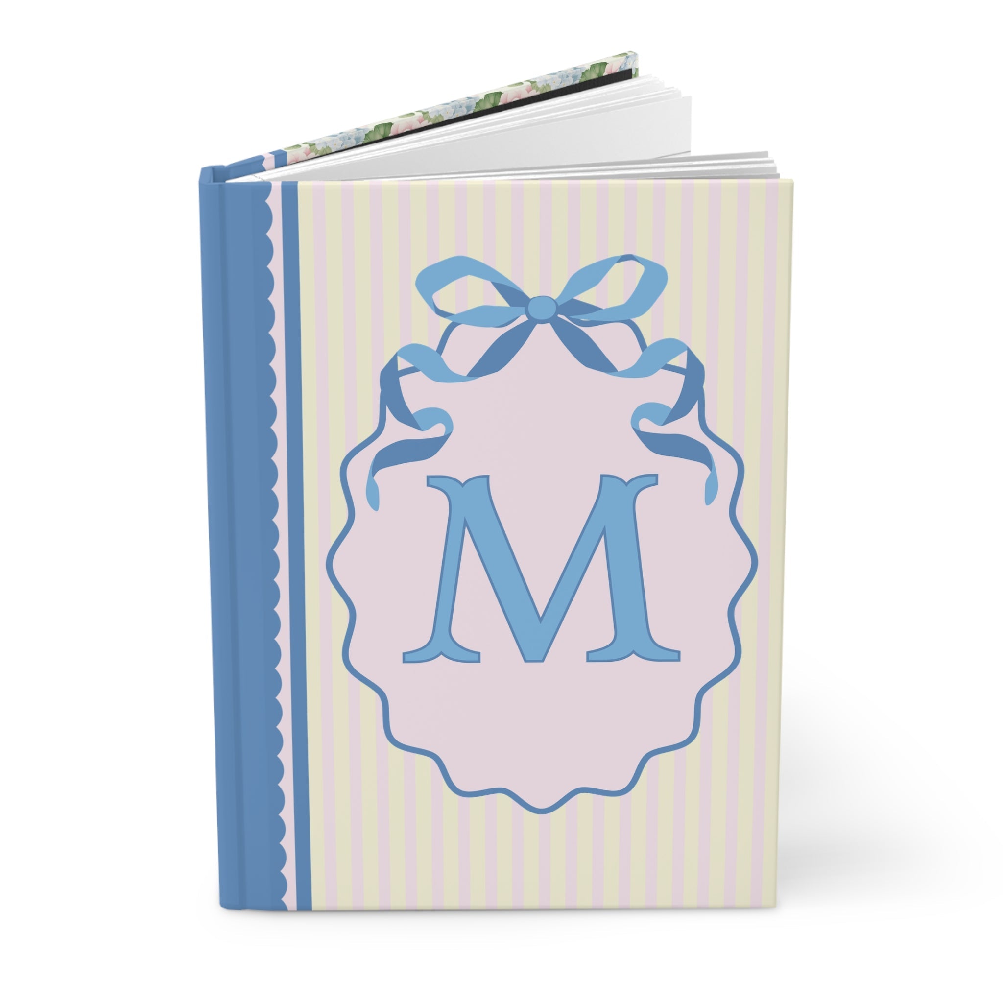 Floral Initial Notebook with Butterflies and Ribbon, Pastel Striped Hardcover Notebook with Flowers: M - Opal and June
