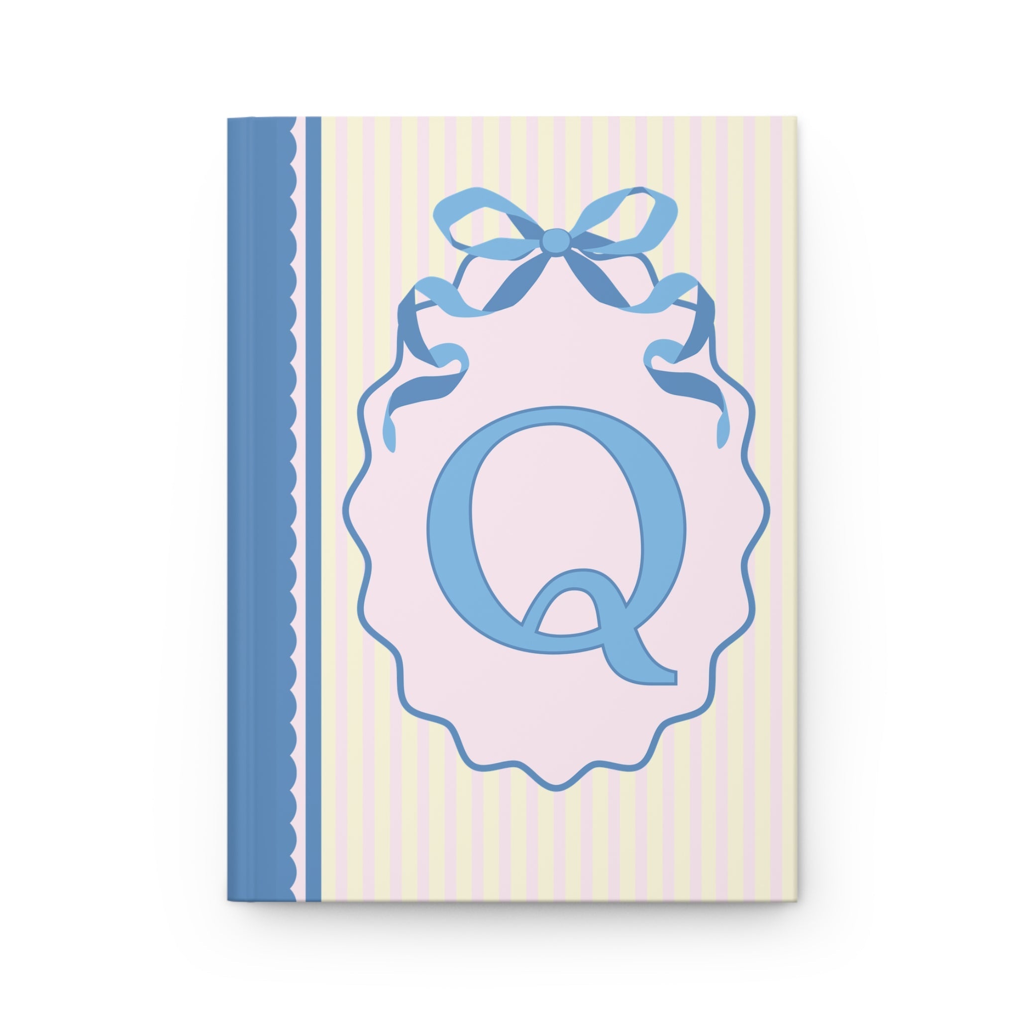 Floral Initial Notebook with Butterflies and Ribbon, Pastel Striped Hardcover Notebook with Flowers: Q - Opal and June