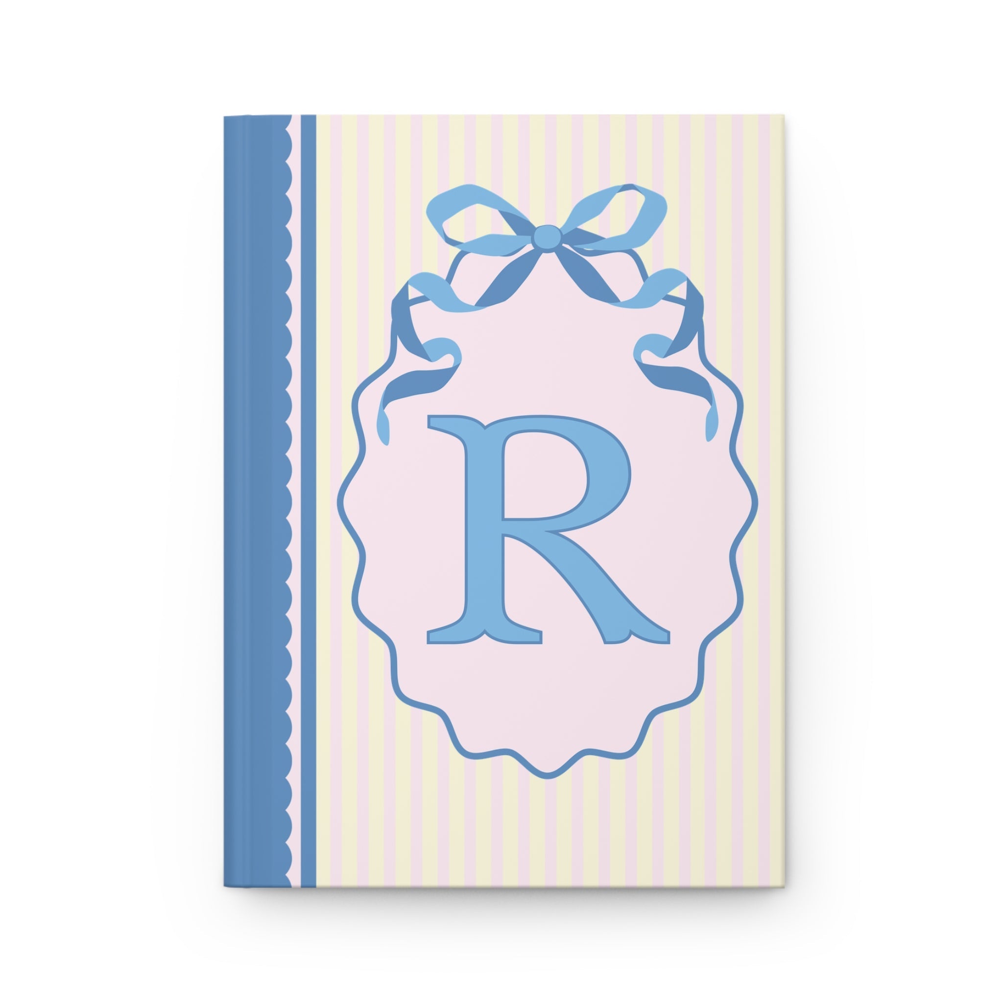 Floral Initial Notebook with Butterflies and Ribbon, Pastel Striped Hardcover Notebook with Flowers: R - Opal and June