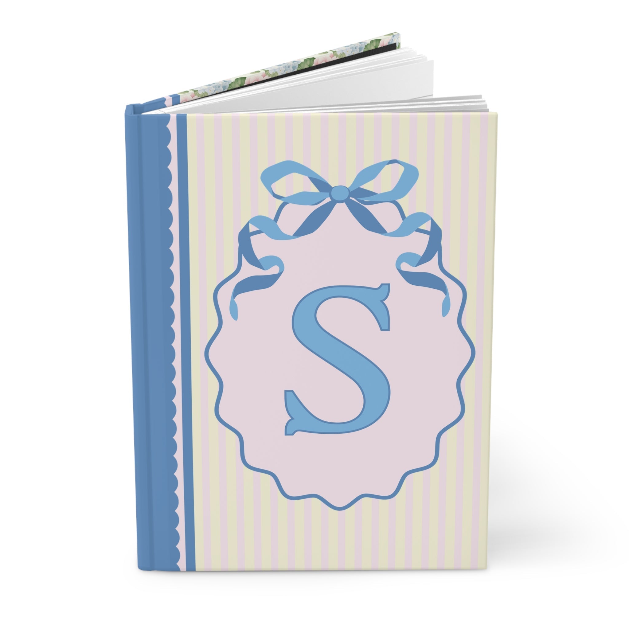 Floral Initial Notebook with Butterflies and Ribbon, Pastel Striped Hardcover Notebook with Flowers: S - Opal and June