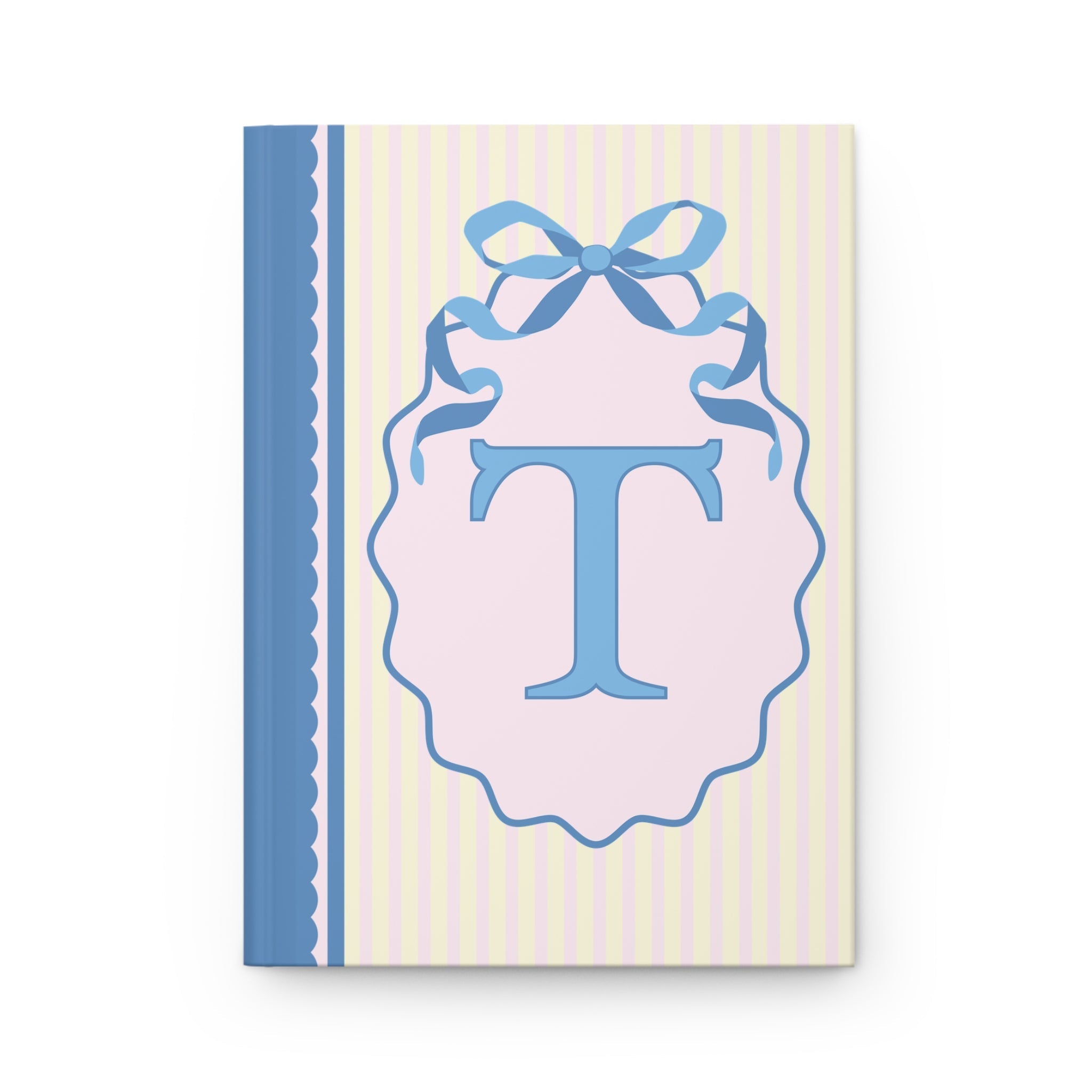 Floral Initial Notebook with Butterflies and Ribbon, Pastel Striped Hardcover Notebook with Flowers: T - Opal and June