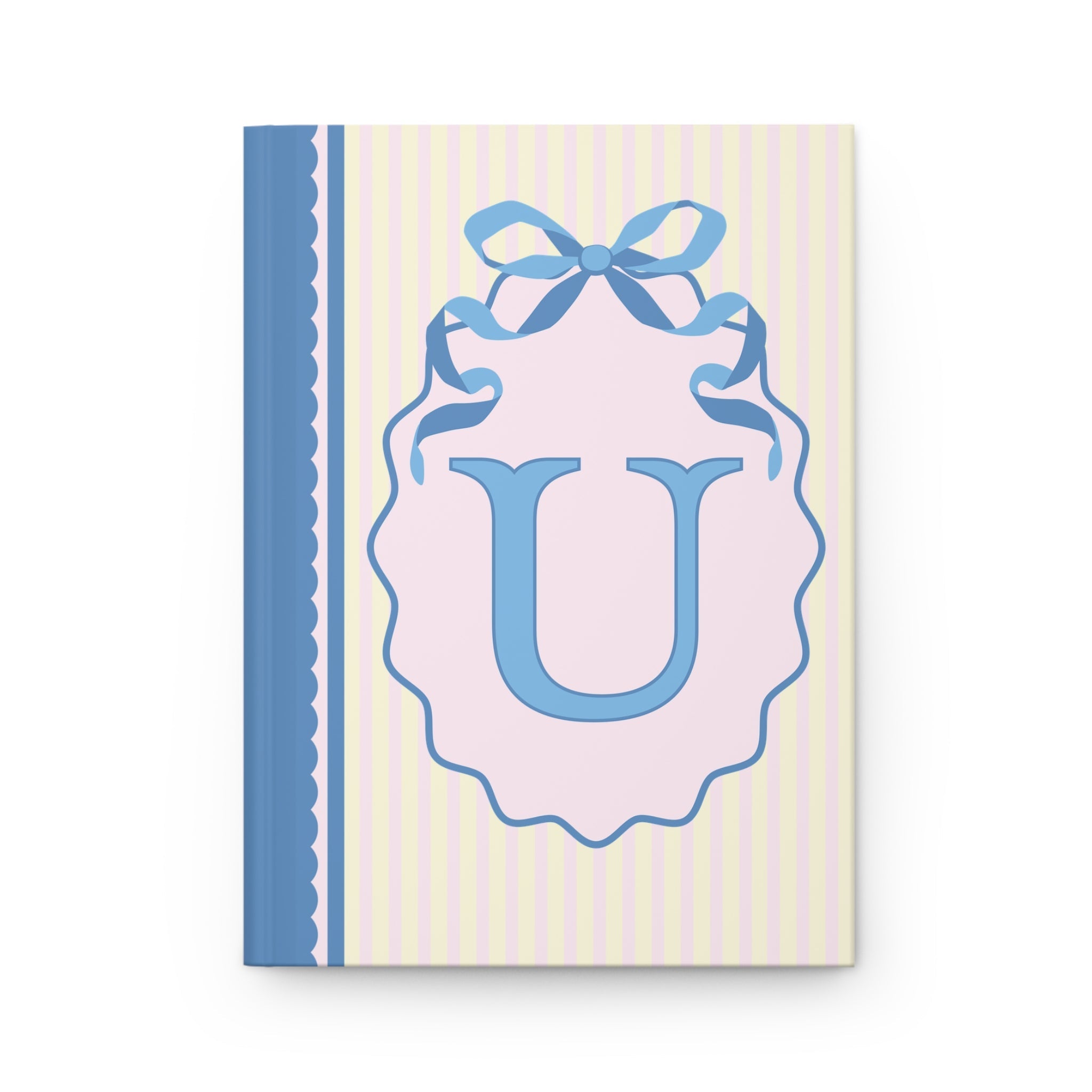 Floral Initial Notebook with Butterflies and Ribbon, Pastel Striped Hardcover Notebook with Flowers: U - Opal and June