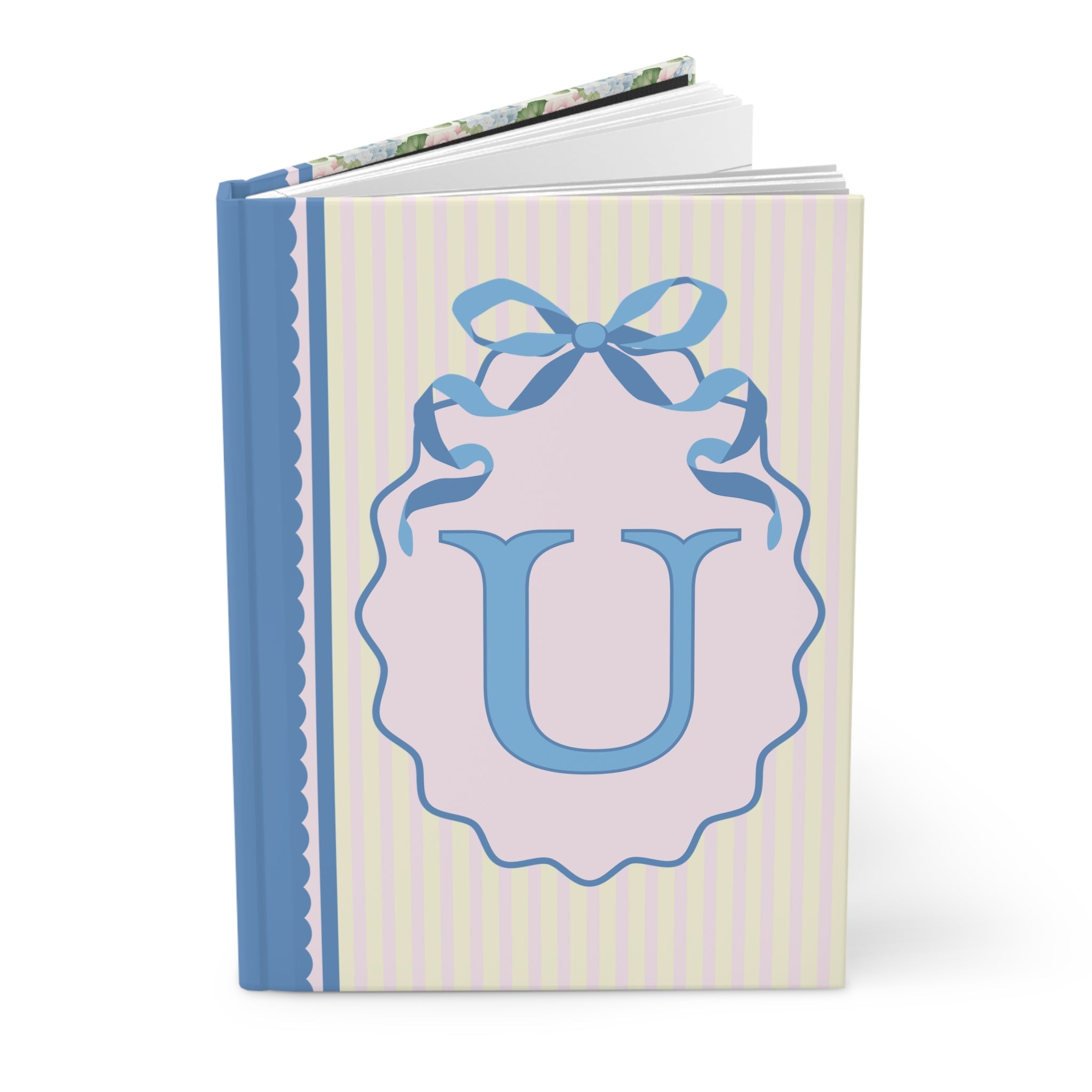 Floral Initial Notebook with Butterflies and Ribbon, Pastel Striped Hardcover Notebook with Flowers: U - Opal and June