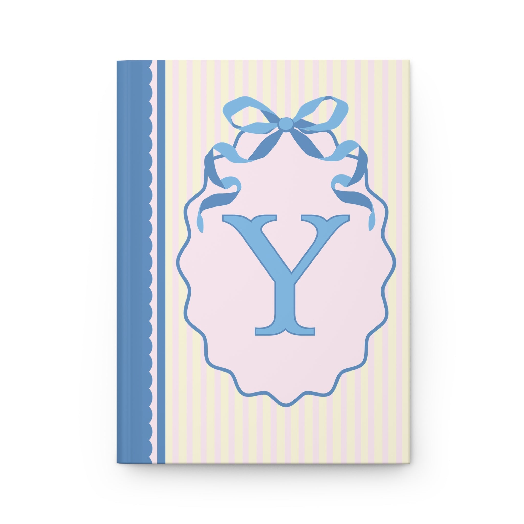Floral Initial Notebook with Butterflies and Ribbon, Pastel Striped Hardcover Notebook with Flowers: Y - Opal and June