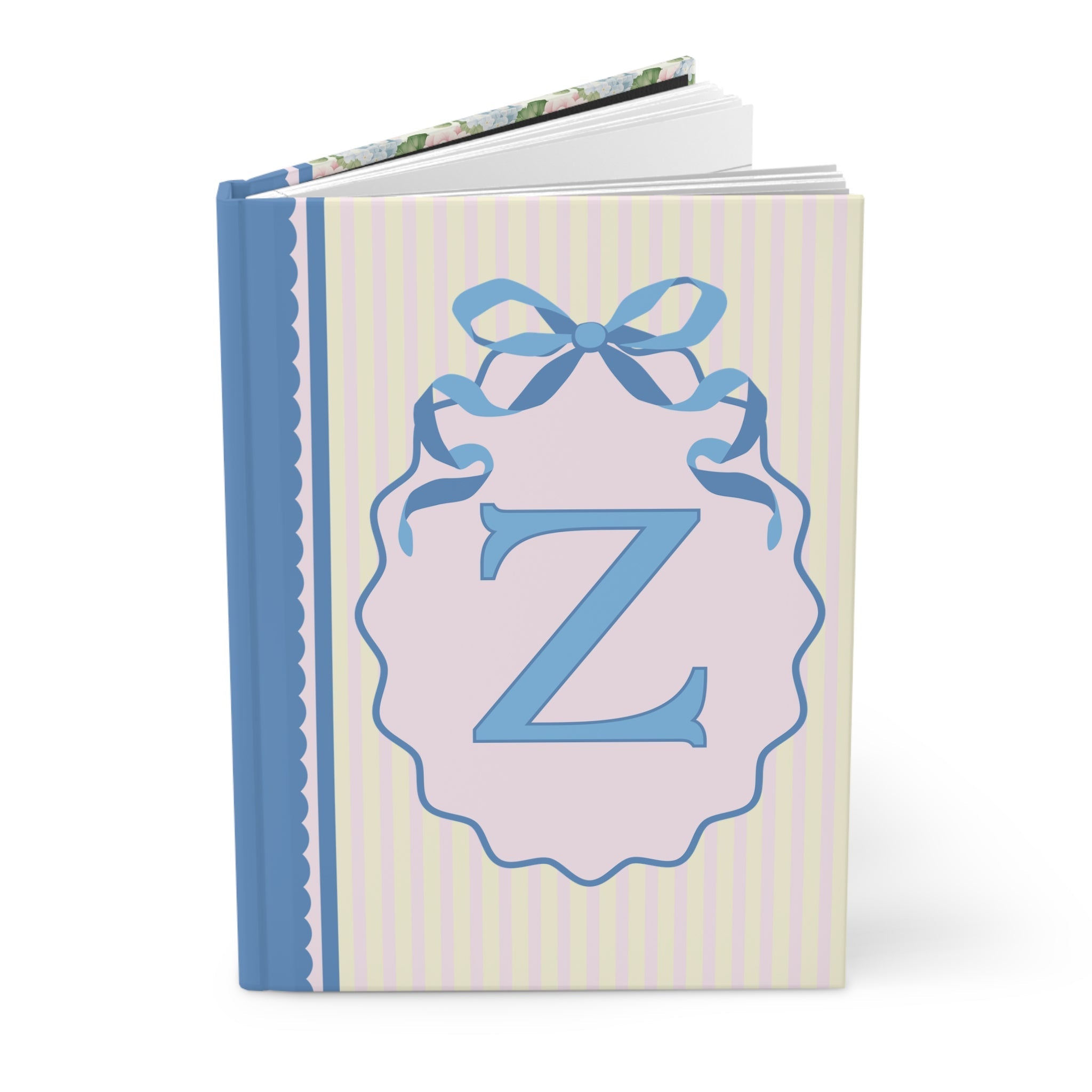 Floral Initial Notebook with Butterflies and Ribbon, Pastel Striped Hardcover Notebook with Flowers: Z - Opal and June