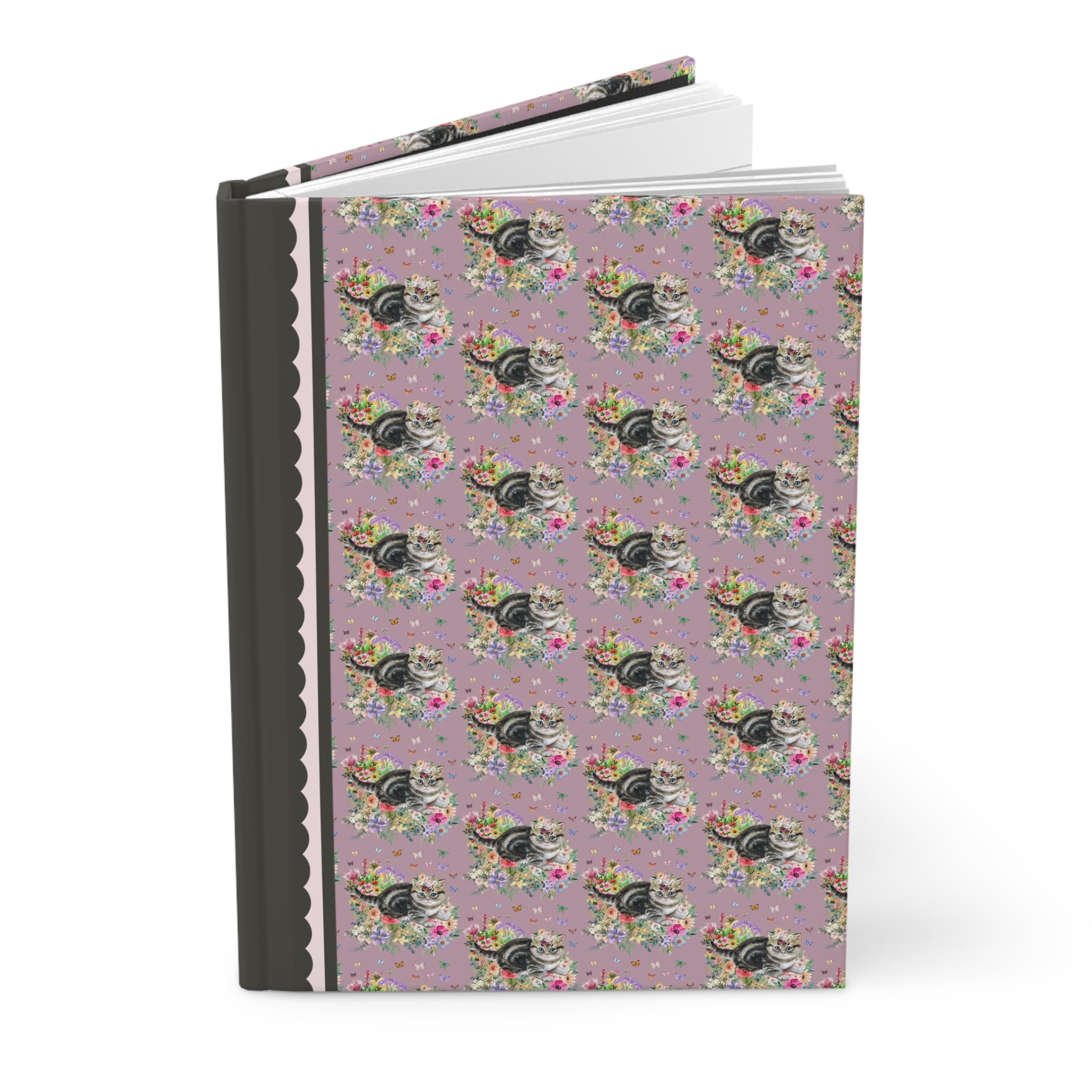 Floral Kitten Notebook with Butterflies | Cute Kitten Journal, Gift for Cat Lover, Cat Laying in Flowers, Gift for Cat Moms, Fun Kitten Gift Idea - Opal and June