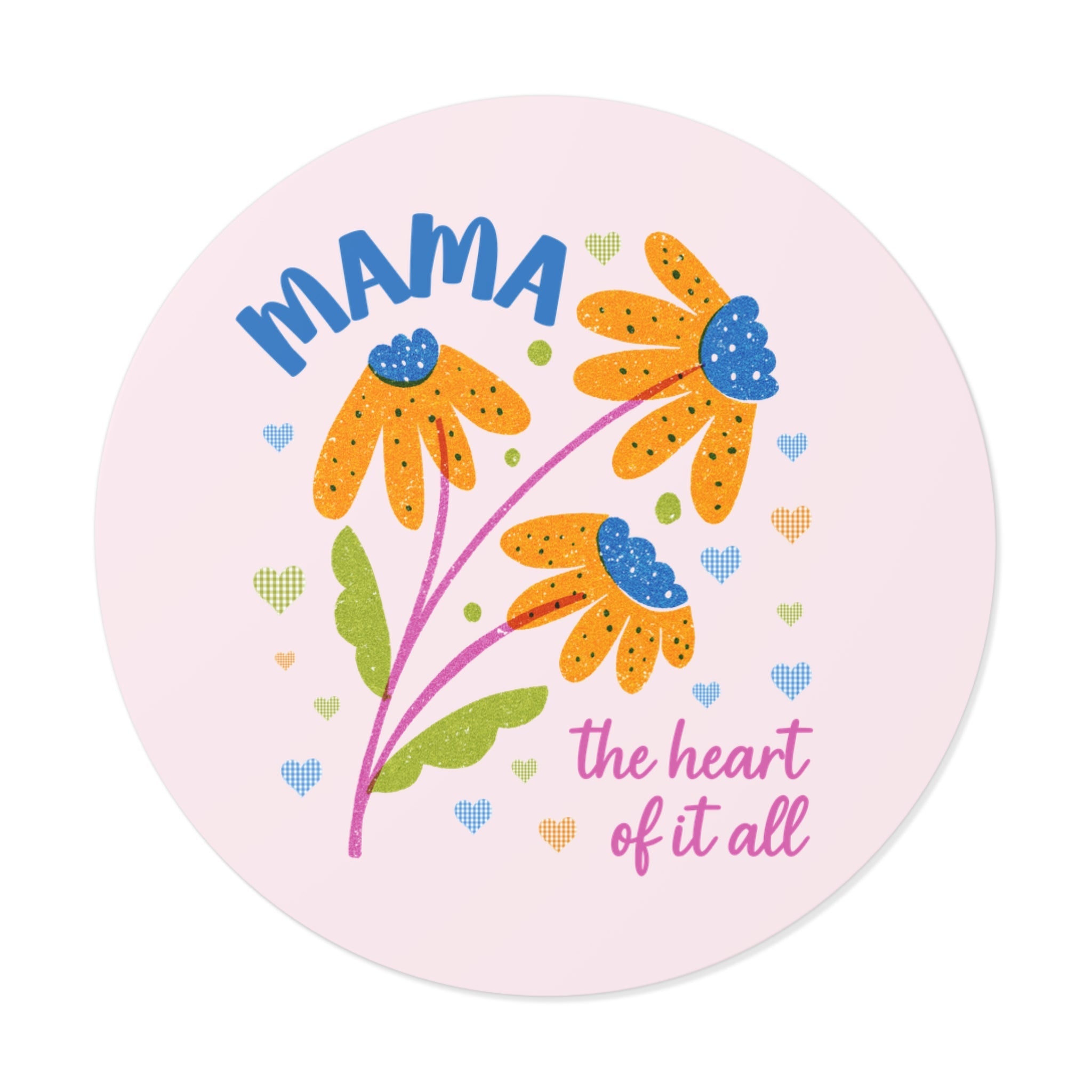 Floral Mama Sticker with Gingham Hearts, Cute Birthday or Mother's Day Gift for Mom from Daughter or Son, Cottagecore Yellow Daisy Mom Sticker - Opal and June