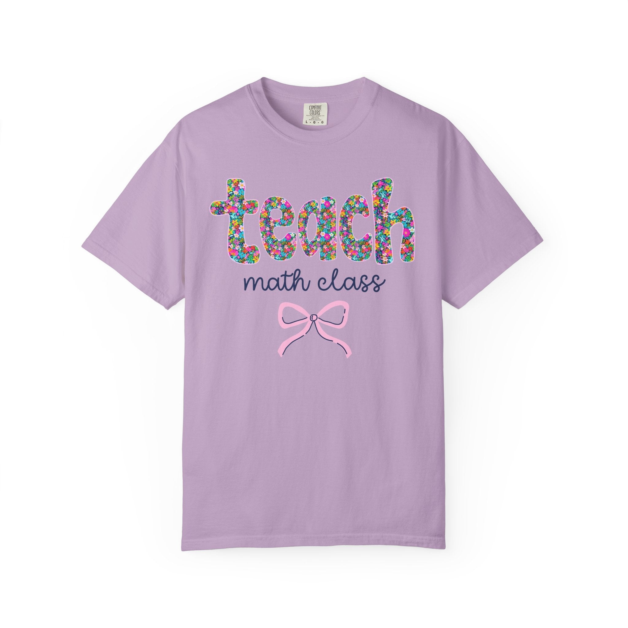 Floral Math Teacher Tee Shirt with Colorful Flowers and Bow, Teacher Team Tee for Back to School, New Teacher Gift, Teacher Appreciation - Opal and June