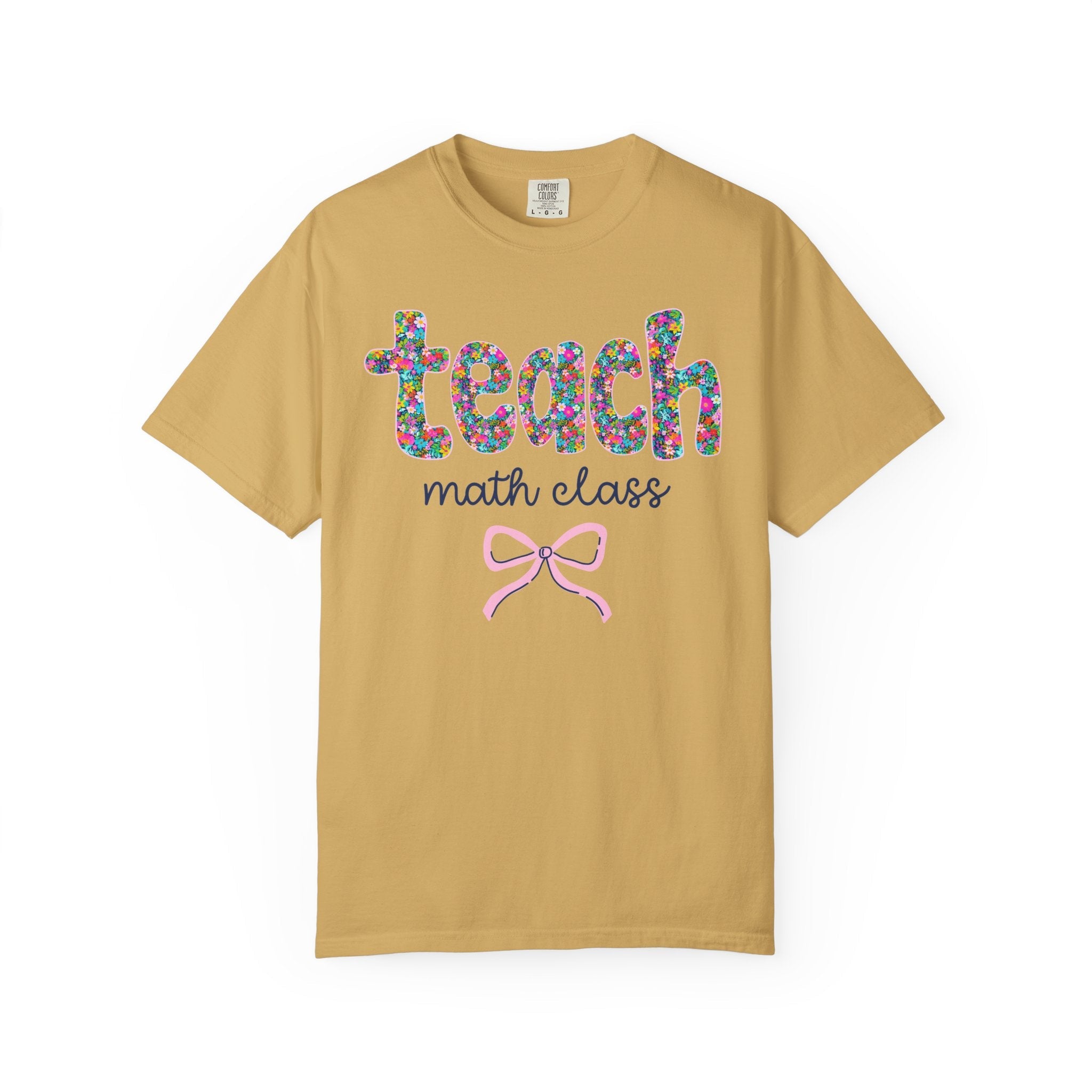 Floral Math Teacher Tee Shirt with Colorful Flowers and Bow, Teacher Team Tee for Back to School, New Teacher Gift, Teacher Appreciation - Opal and June