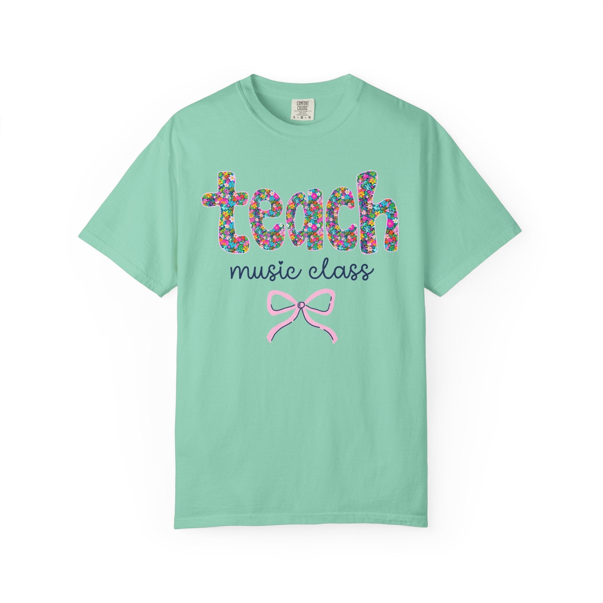 Floral Music Teacher Tee Shirt with Colorful Flowers and Bow, Teacher Team Tee for Back to School, New Teacher Gift, Teacher Appreciation - Opal and June