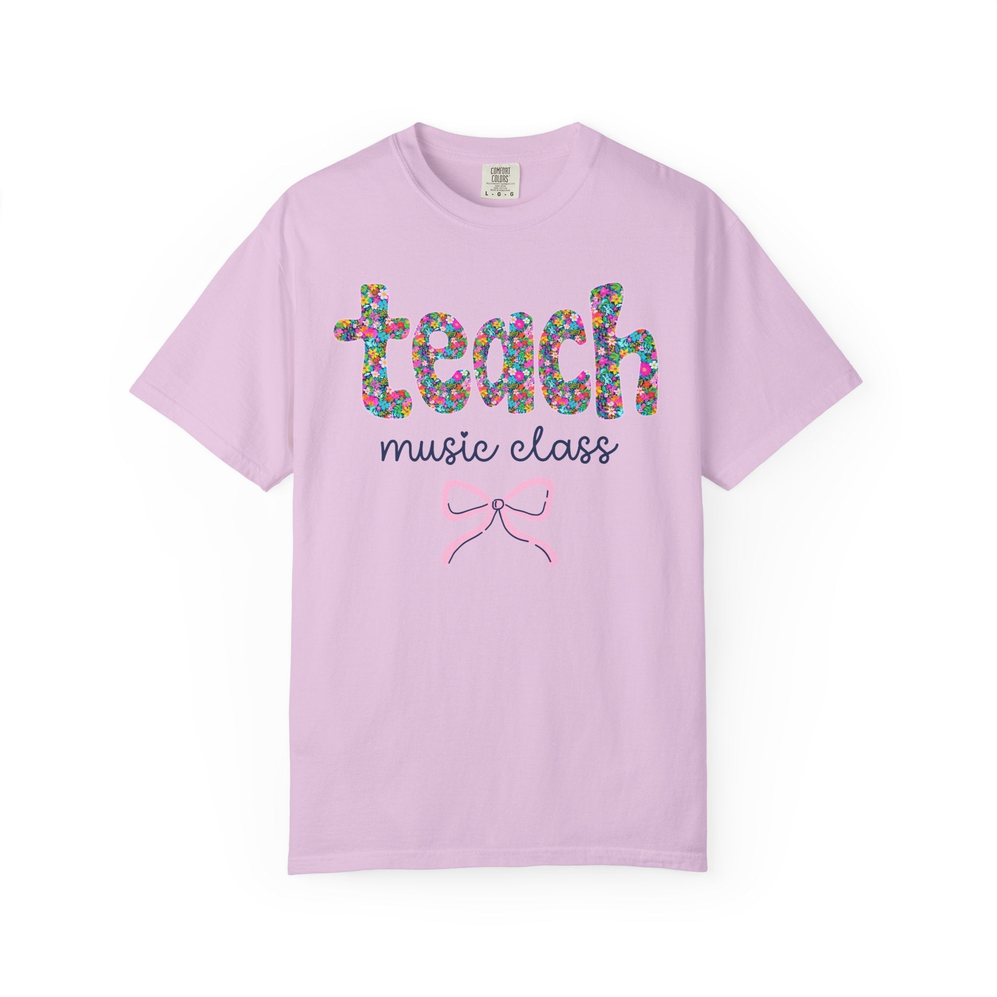 Floral Music Teacher Tee Shirt with Colorful Flowers and Bow, Teacher Team Tee for Back to School, New Teacher Gift, Teacher Appreciation - Opal and June