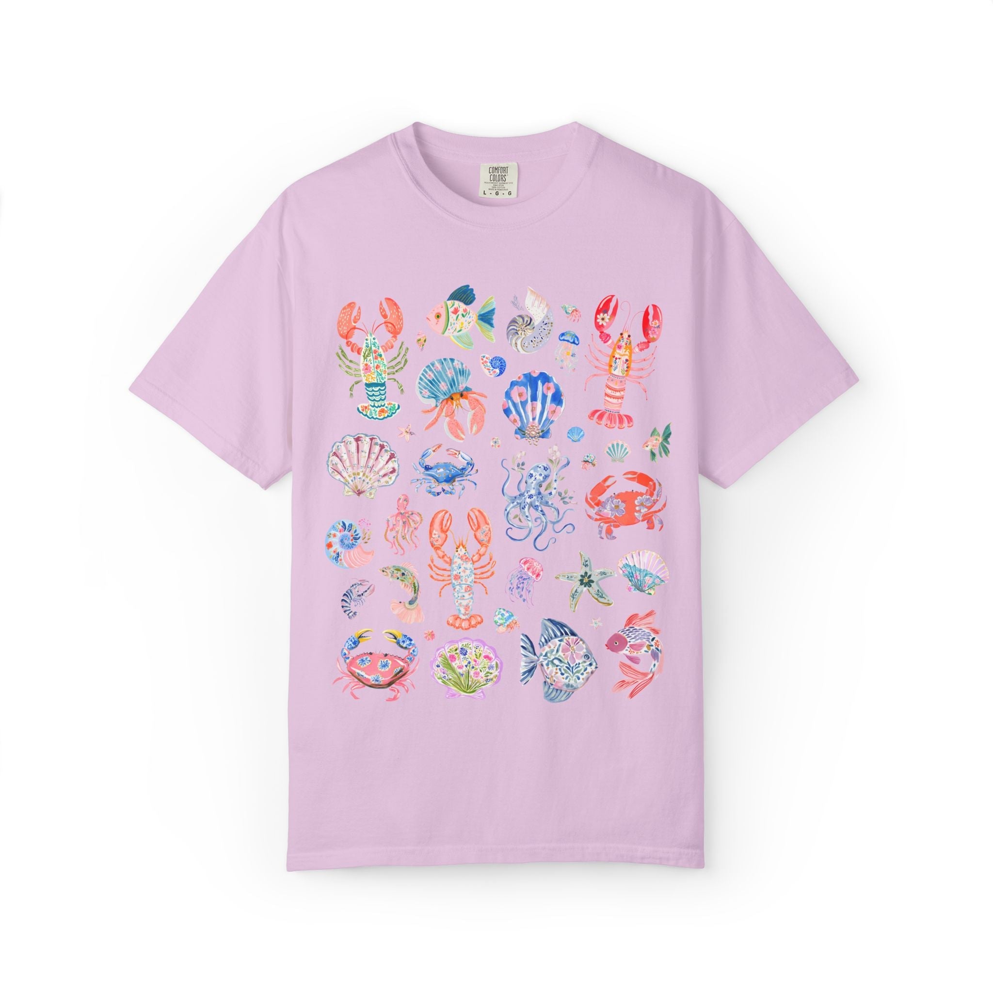 Floral Ocean Animal Lover Tee Shirt with Fish, Crabs, and Lobsters: Boho Flower Goblincore Tee for Trip to Beach, Matching Cruise Shirt - Opal and June