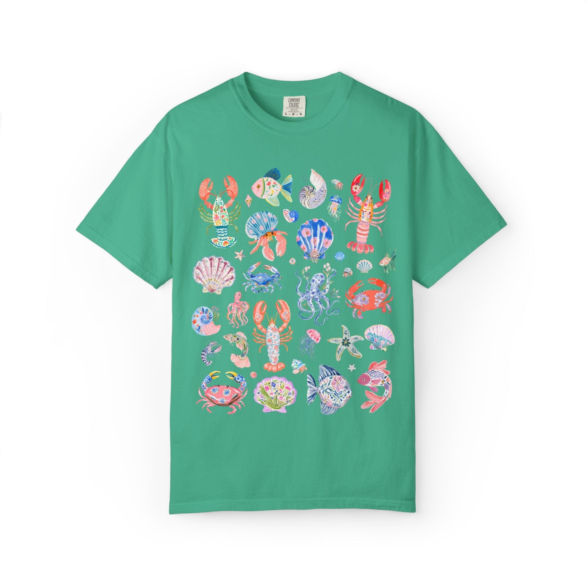 Floral Ocean Animal Lover Tee Shirt with Fish, Crabs, and Lobsters: Boho Flower Goblincore Tee for Trip to Beach, Matching Cruise Shirt - Opal and June