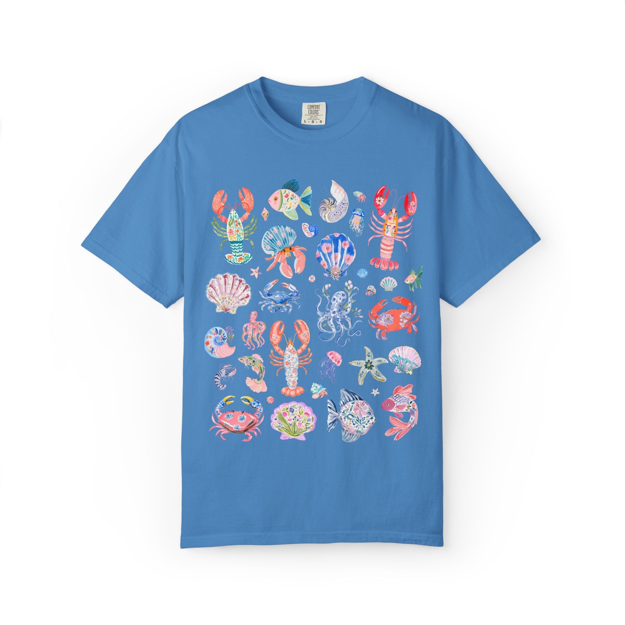 Floral Ocean Animal Lover Tee Shirt with Fish, Crabs, and Lobsters: Boho Flower Goblincore Tee for Trip to Beach, Matching Cruise Shirt - Opal and June