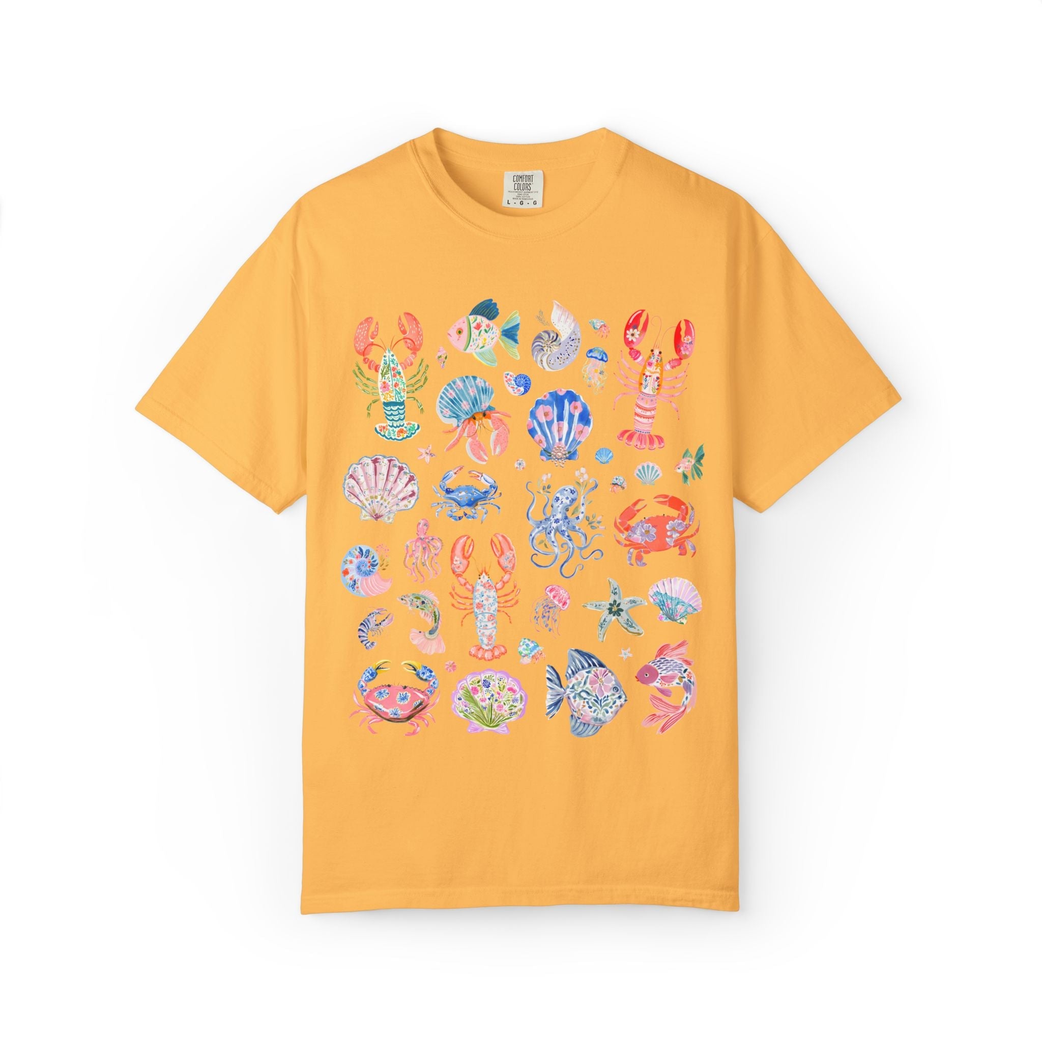 Floral Ocean Animal Lover Tee Shirt with Fish, Crabs, and Lobsters: Boho Flower Goblincore Tee for Trip to Beach, Matching Cruise Shirt - Opal and June