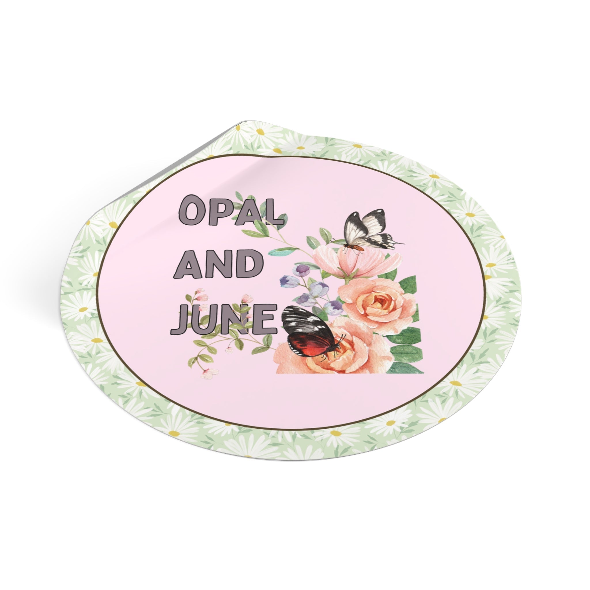 Floral Opal and June Sticker with Butterflies - Opal and June