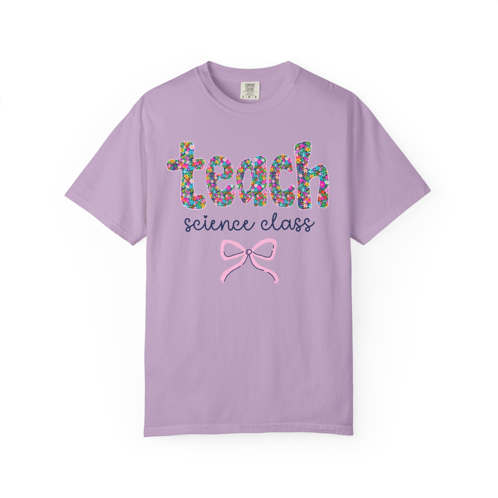 Floral Science Teacher Tee Shirt with Colorful Flowers and Bow, Teacher Team Tee for Back to School, New Teacher Gift, Teacher Appreciation - Opal and June