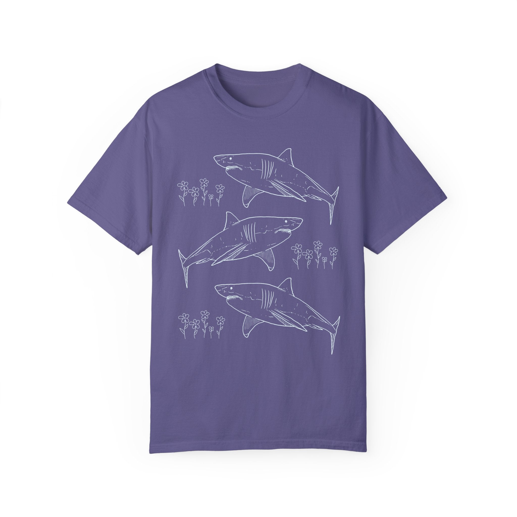 Floral Shark Tee Shirt with Line Drawing - Opal and June