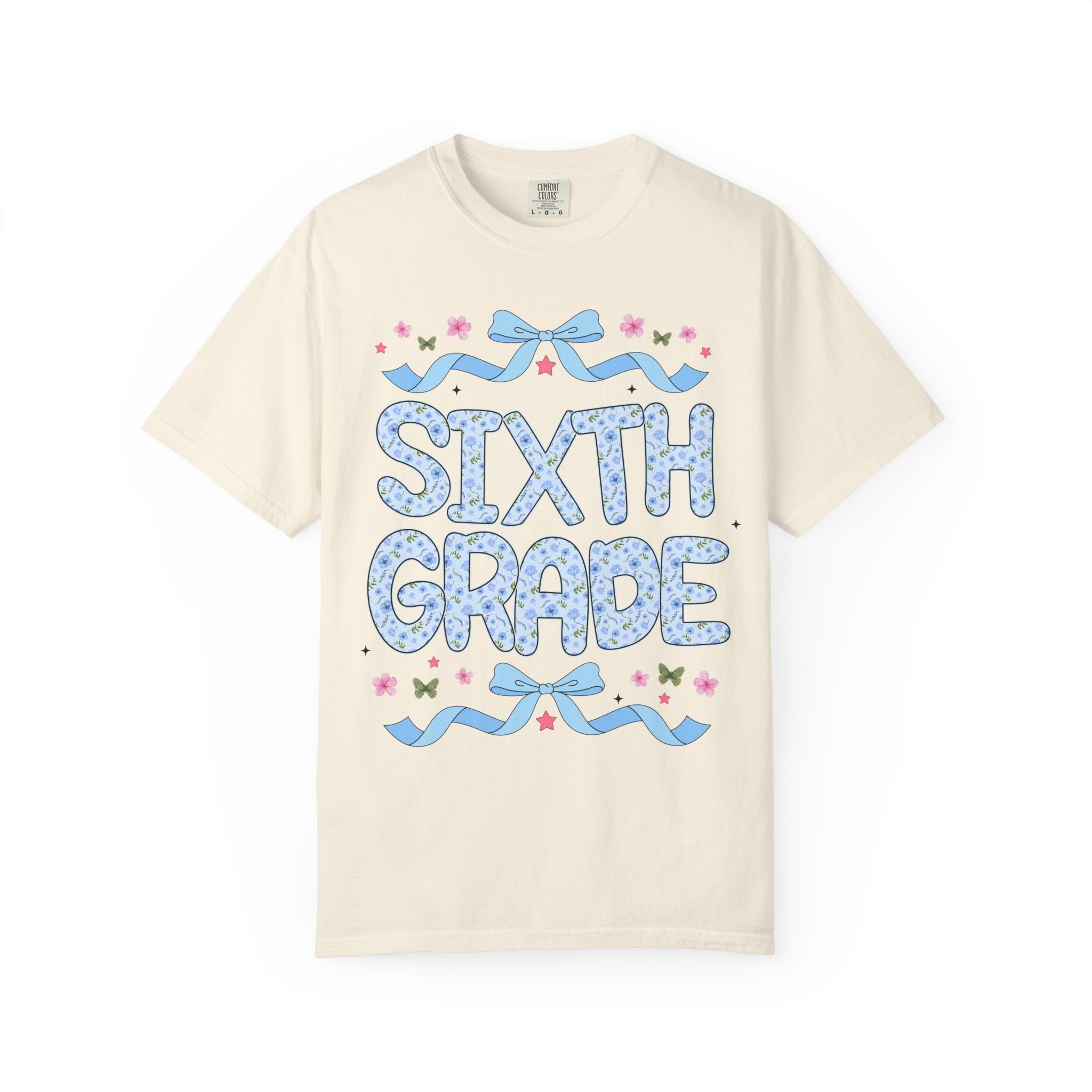 Floral Sixth Grade Teacher Tee Shirt, Matching Teacher Team T-Shirt with Bow and Flowers, Cute Dreamcore 90s Aesthetic Back to School Tee - Opal and June