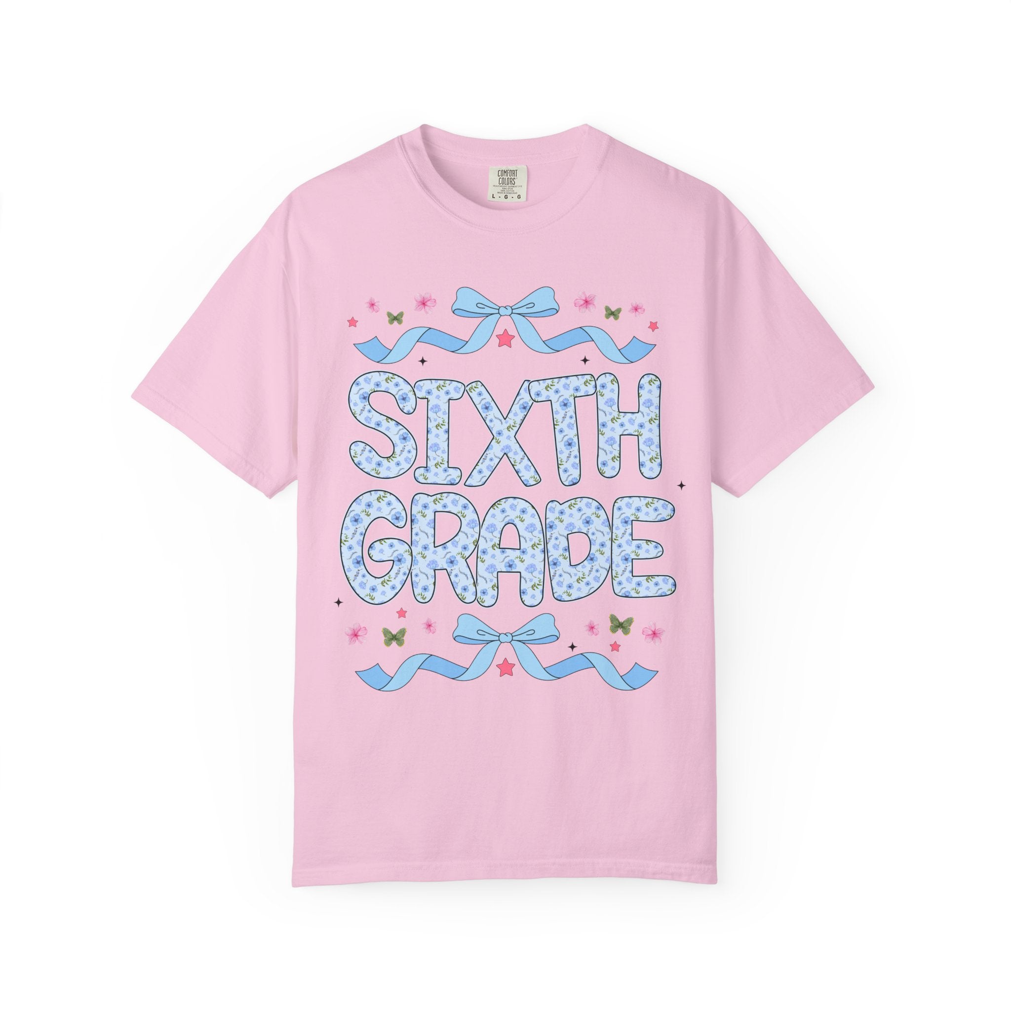 Floral Sixth Grade Teacher Tee Shirt, Matching Teacher Team T-Shirt with Bow and Flowers, Cute Dreamcore 90s Aesthetic Back to School Tee - Opal and June