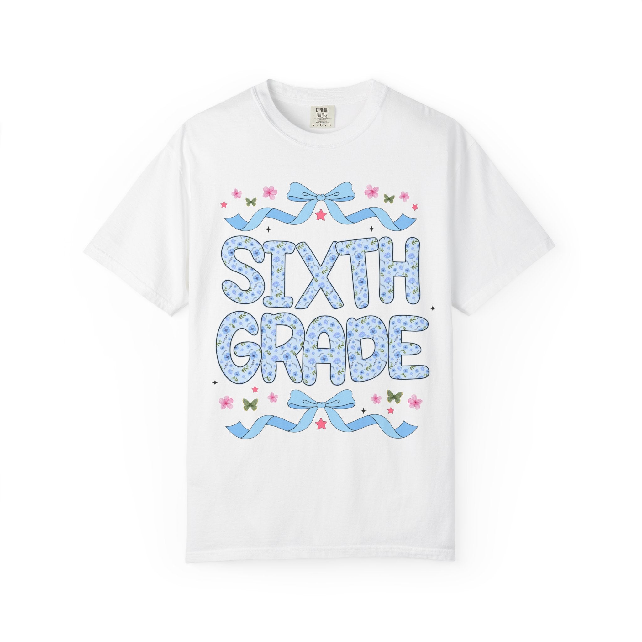 Floral Sixth Grade Teacher Tee Shirt, Matching Teacher Team T-Shirt with Bow and Flowers, Cute Dreamcore 90s Aesthetic Back to School Tee - Opal and June
