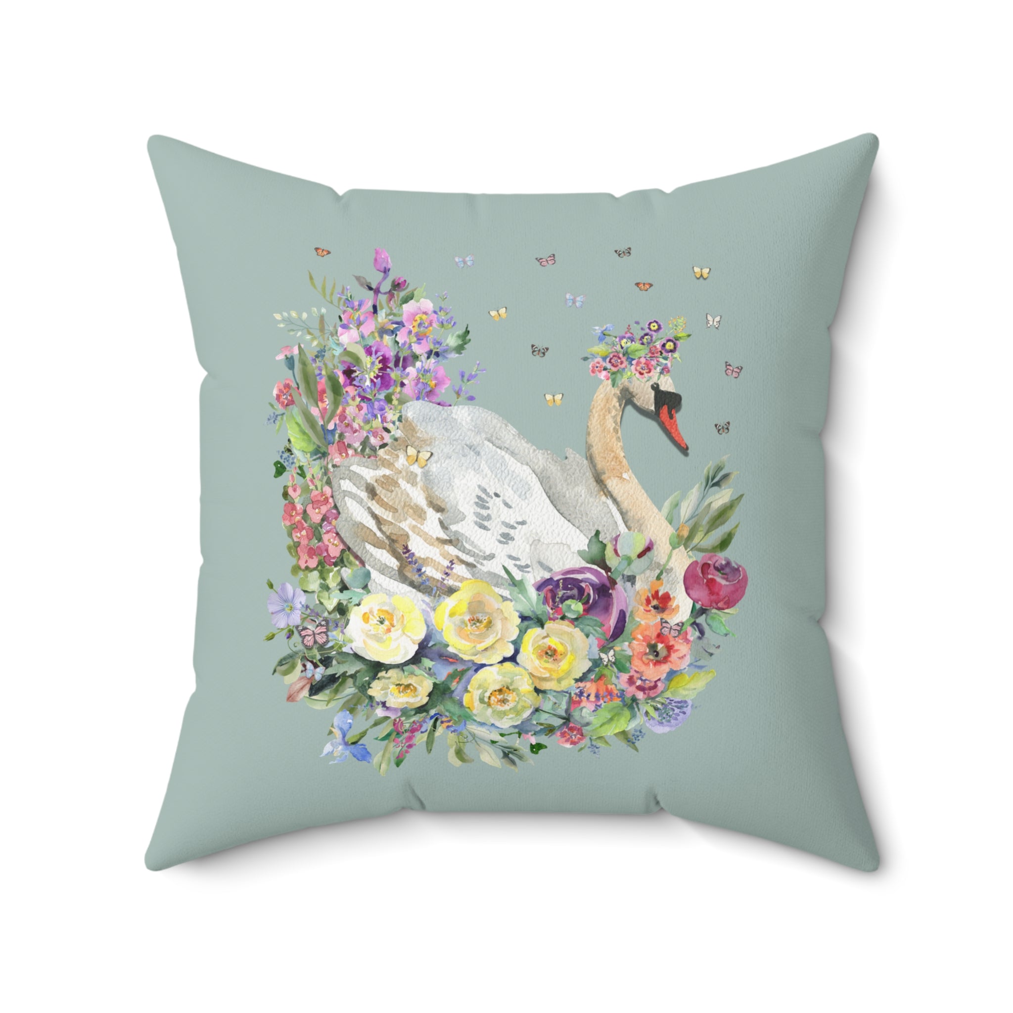 Floral Swan Pillow with Boho Butterflies: Cottagecore Grandma Aesthetic Pillow, Vintage Botanical Pillow, Whimsigoth Decor for Animal Lover - Opal and June